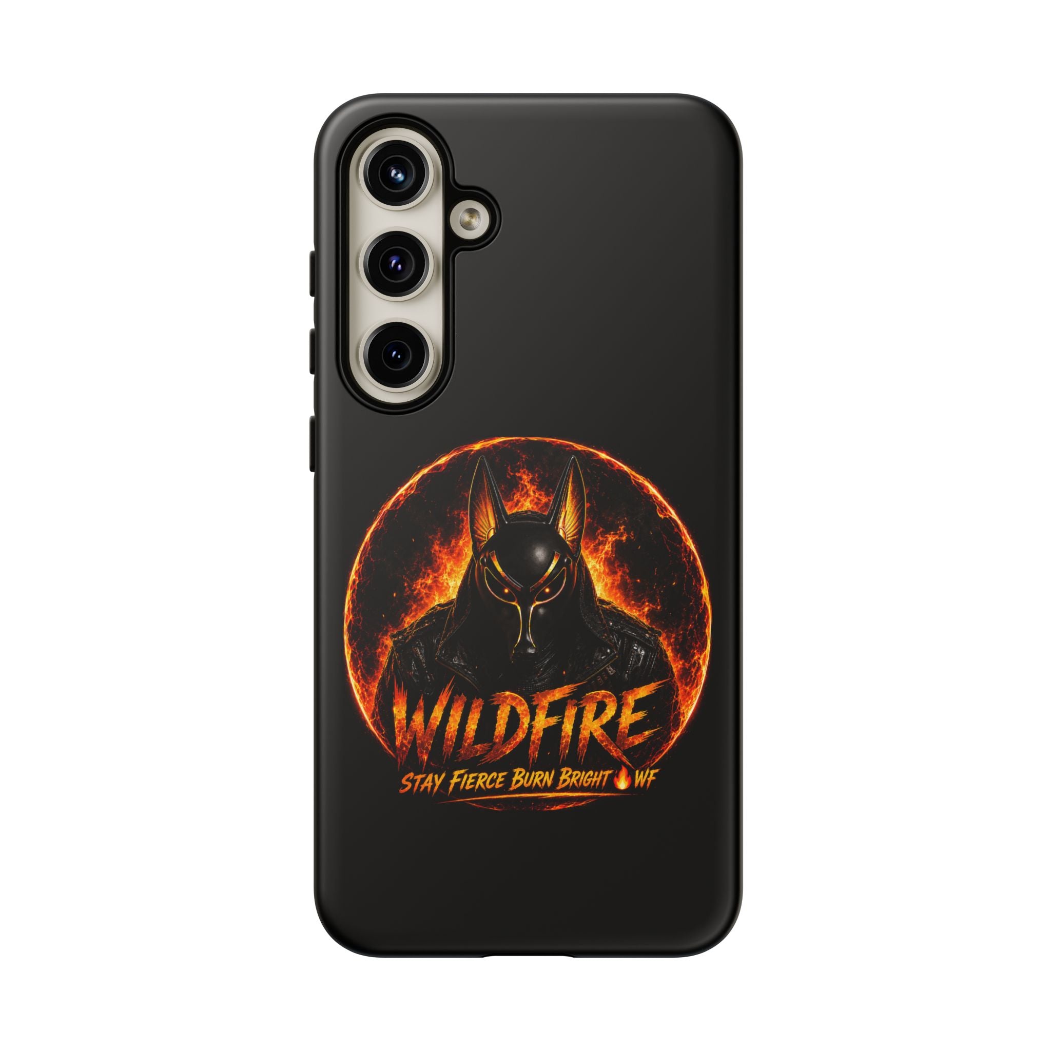 Wildfire Phone Case — Fierce Flaming Anubis Design, "Stay Fierce Burn Bright"