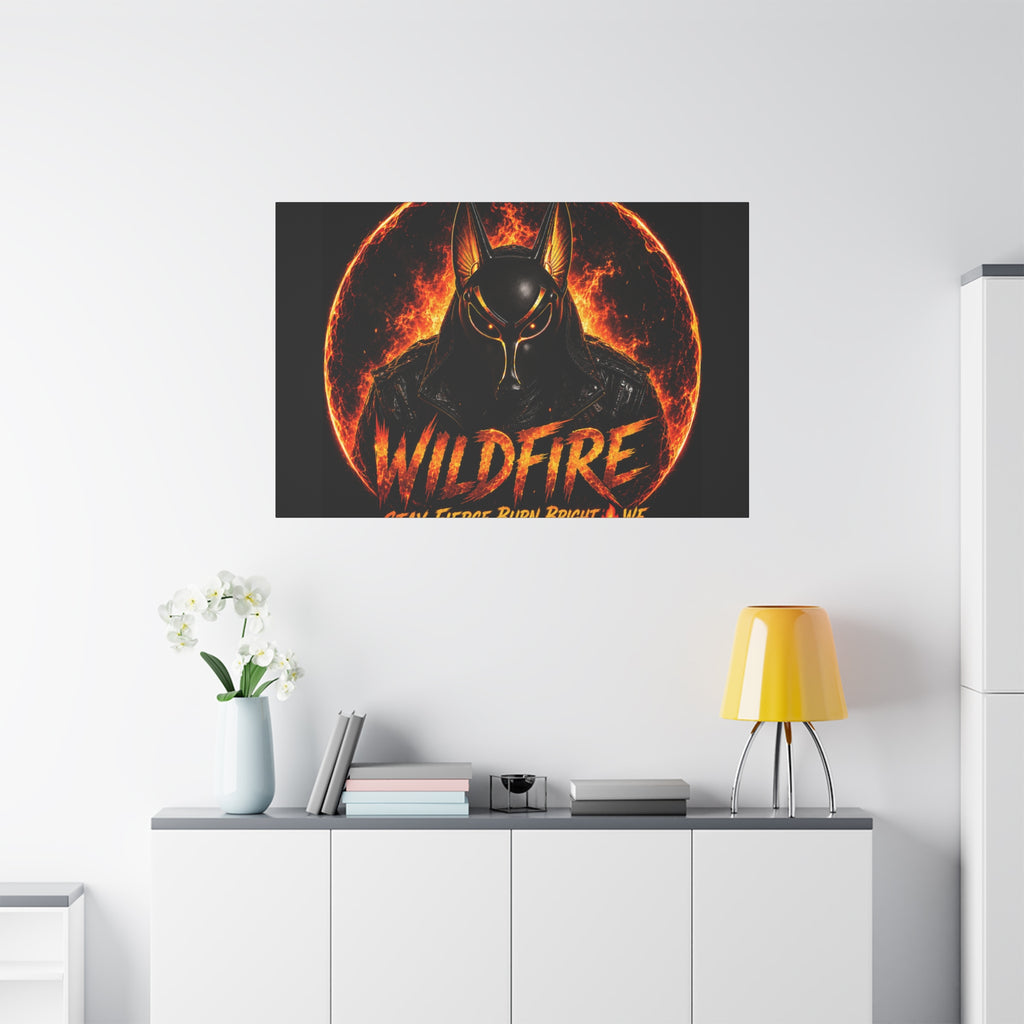 Wildfire Anubis Canvas — ‘WILDFIRE Stay Fierce Burn Bright’ Matte Stretched Wall Art
