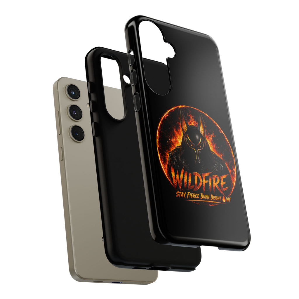 Wildfire Phone Case — Fierce Flaming Anubis Design, "Stay Fierce Burn Bright"