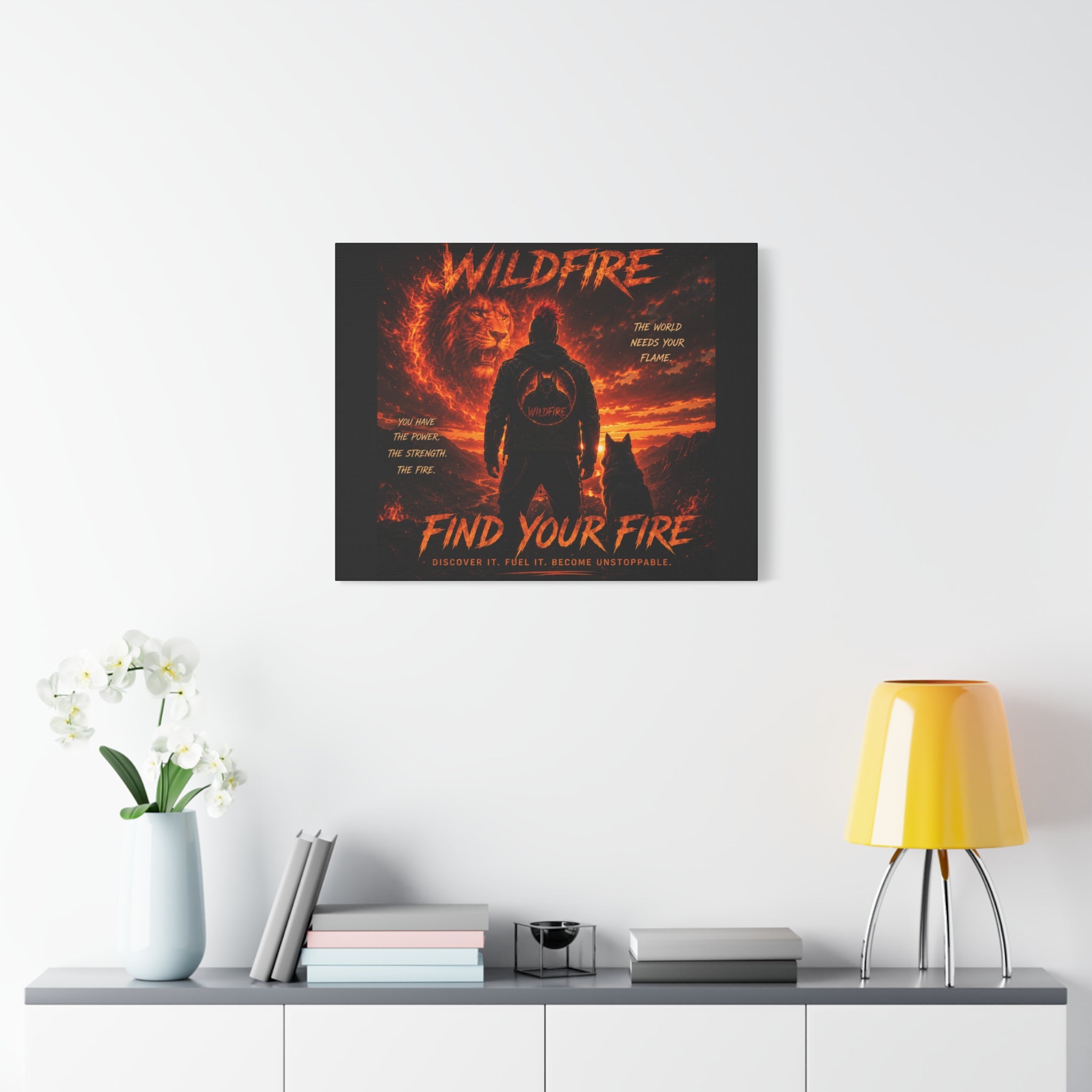 Wildfire 'Find Your Fire' Matte Canvas Wall Art — Inspirational Lion & Silhouette Scene