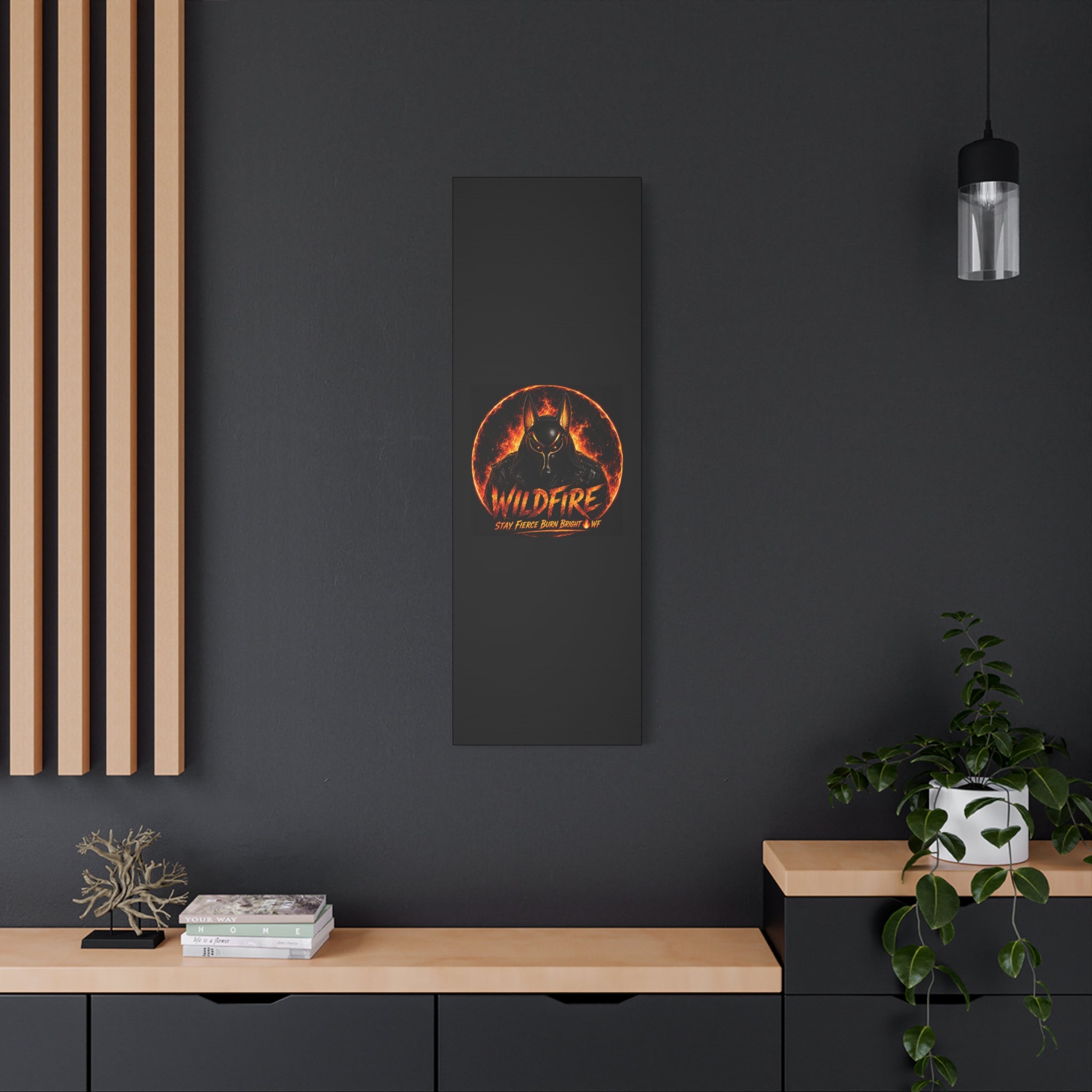 Wildfire Anubis Canvas — ‘WILDFIRE Stay Fierce Burn Bright’ Matte Stretched Wall Art