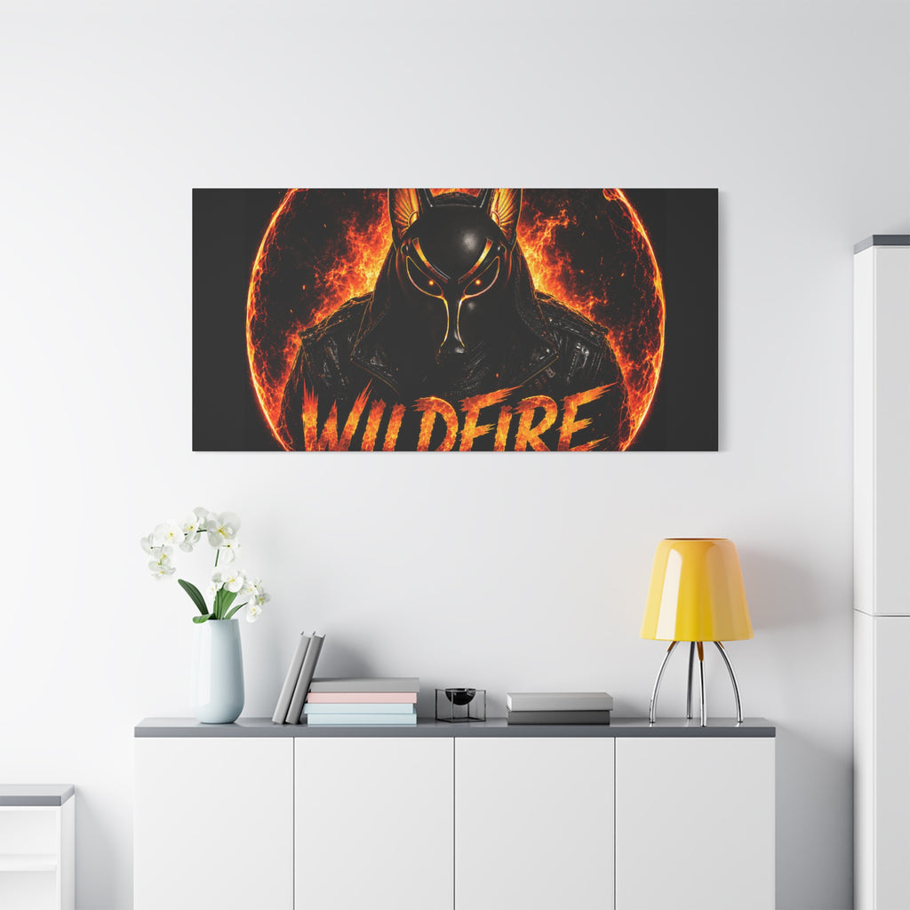 Wildfire Anubis Canvas — ‘WILDFIRE Stay Fierce Burn Bright’ Matte Stretched Wall Art