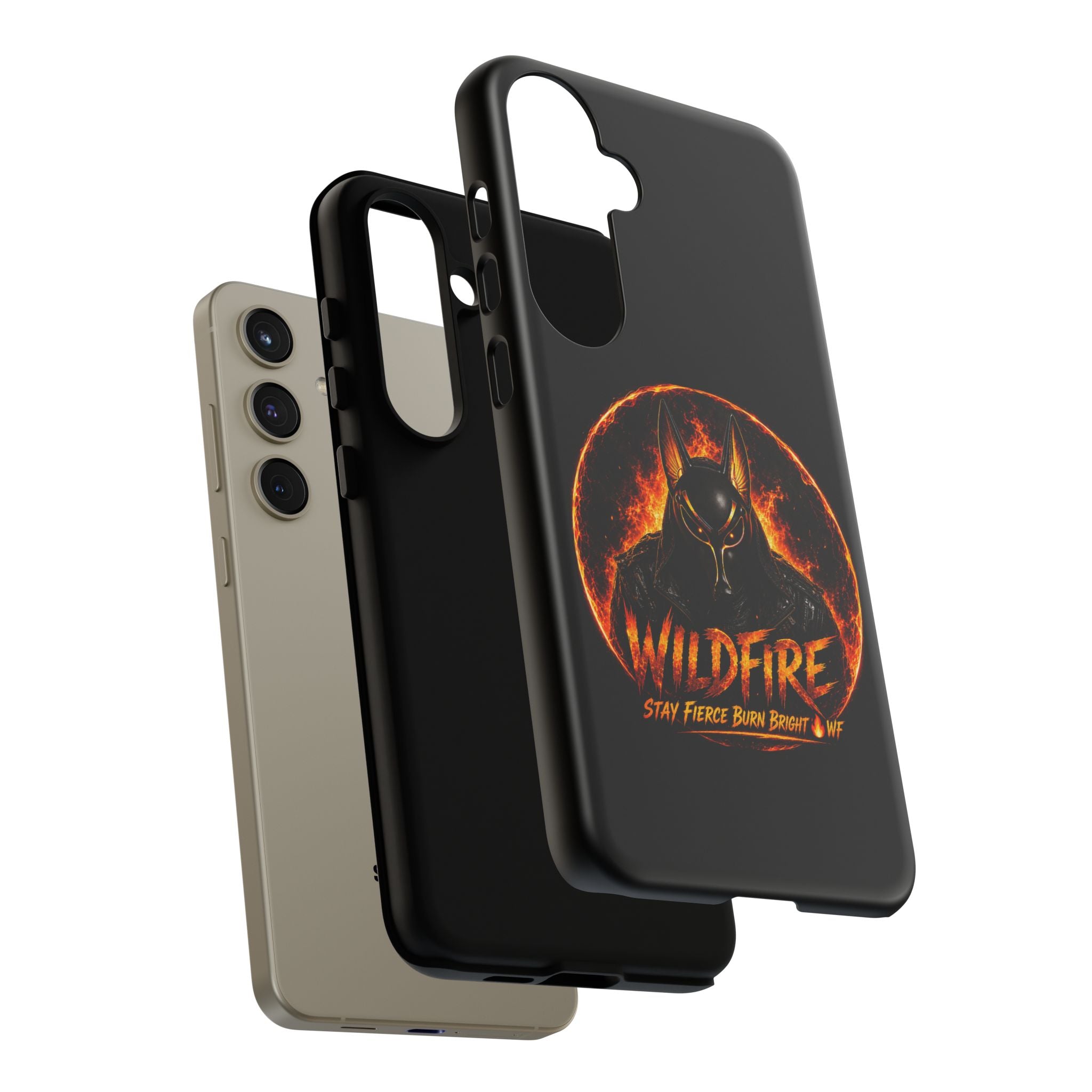 Wildfire Phone Case — Fierce Flaming Anubis Design, "Stay Fierce Burn Bright"