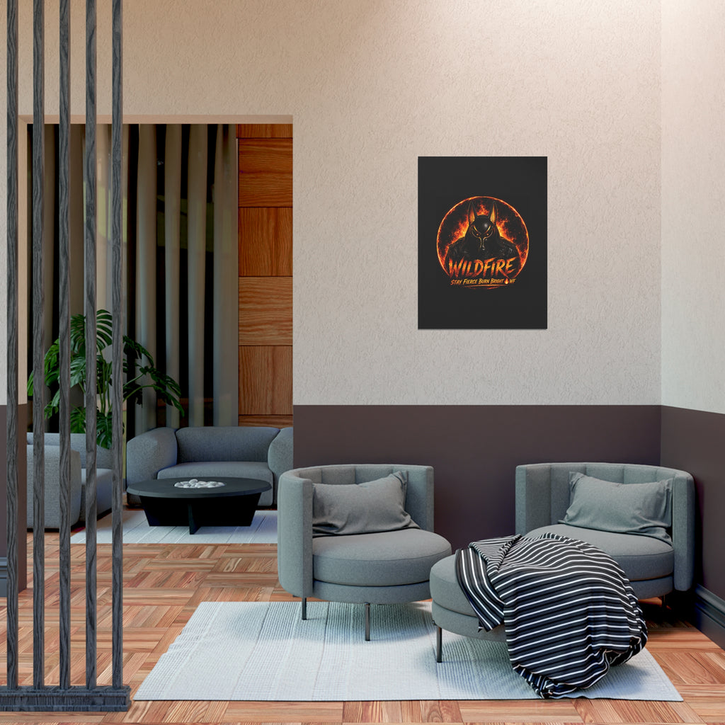 Wildfire Poster — Fiery Anubis Illustration with 'Stay Fierce Burn Bright'