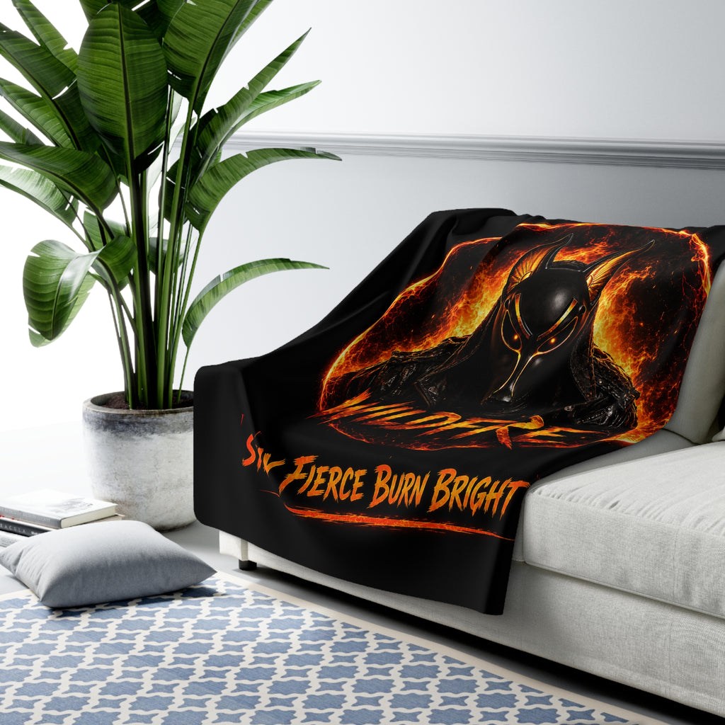 Wildfire Sherpa Blanket - 'Stay Fierce Burn Bright' Fiery Anubis Design