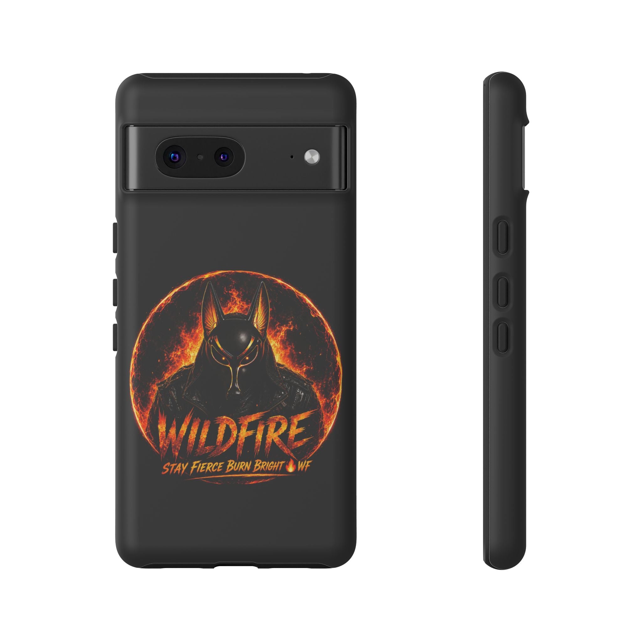Wildfire Phone Case — Fierce Flaming Anubis Design, "Stay Fierce Burn Bright"