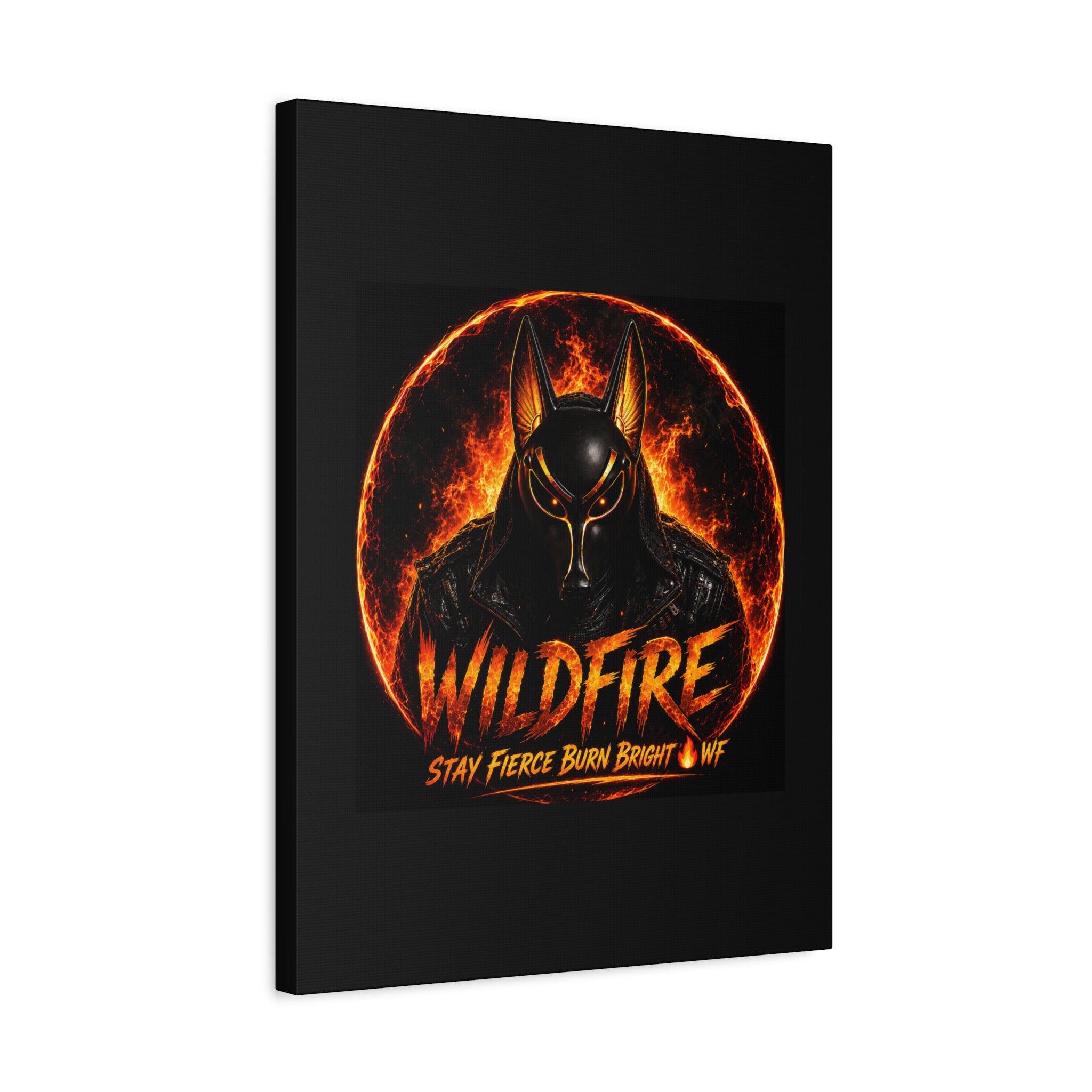 Wildfire Anubis Canvas — ‘WILDFIRE Stay Fierce Burn Bright’ Matte Stretched Wall Art