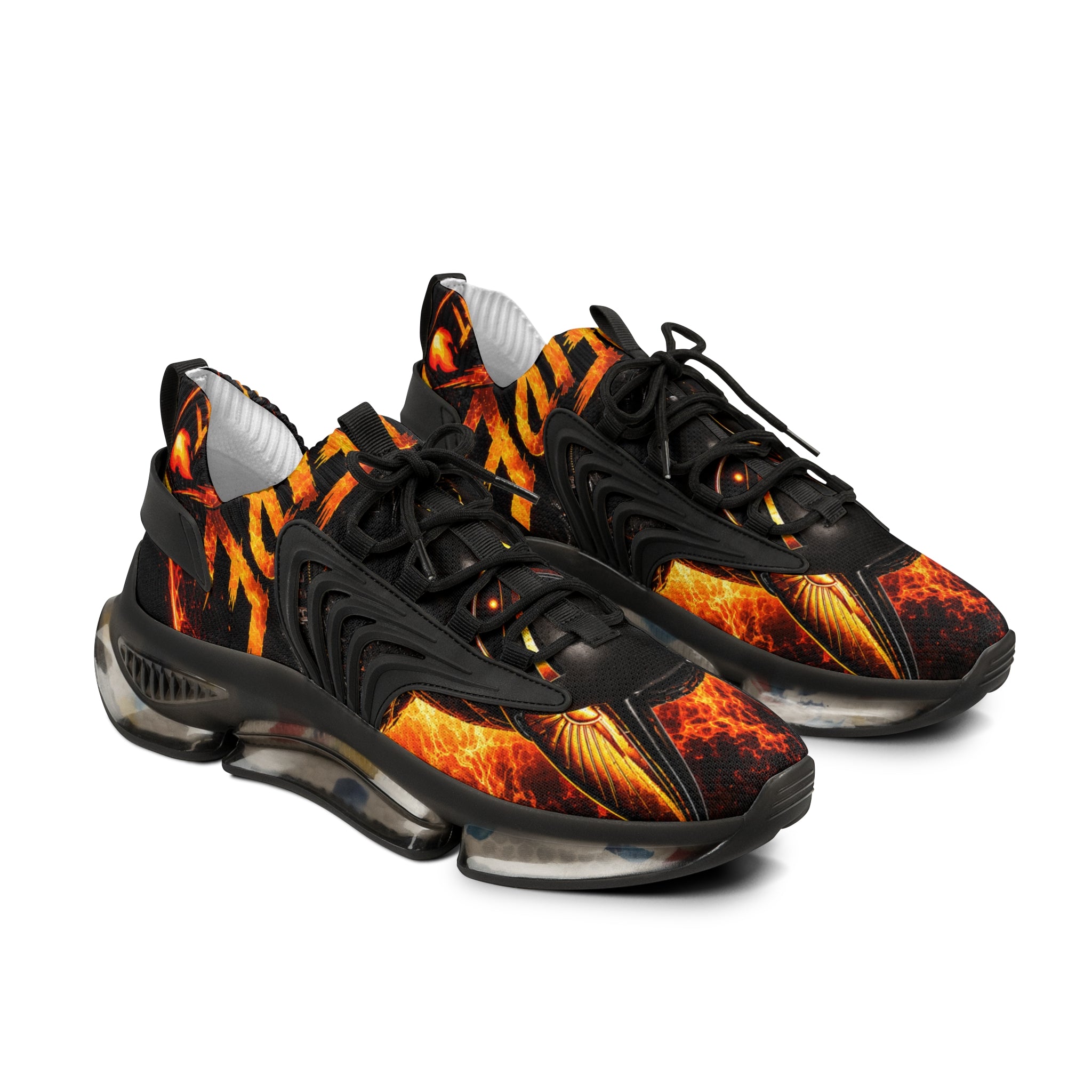 Men's Flame Graphic Sneakers — Bold Athletic Mesh Shoes