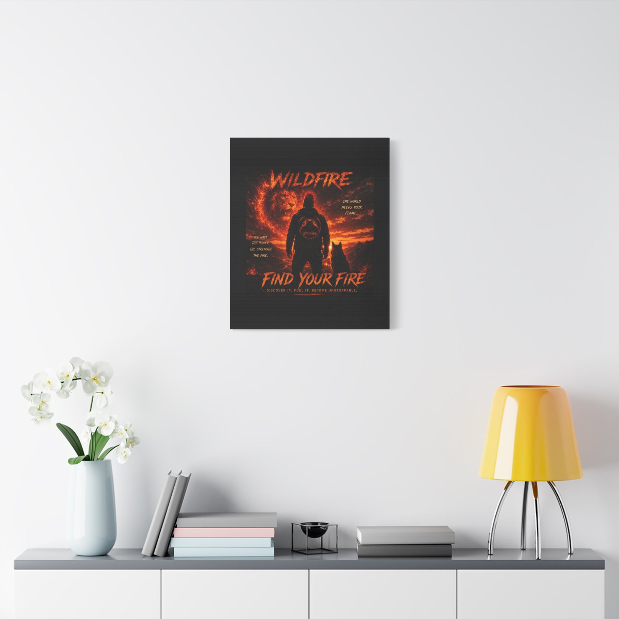 Wildfire 'Find Your Fire' Matte Canvas Wall Art — Inspirational Lion & Silhouette Scene