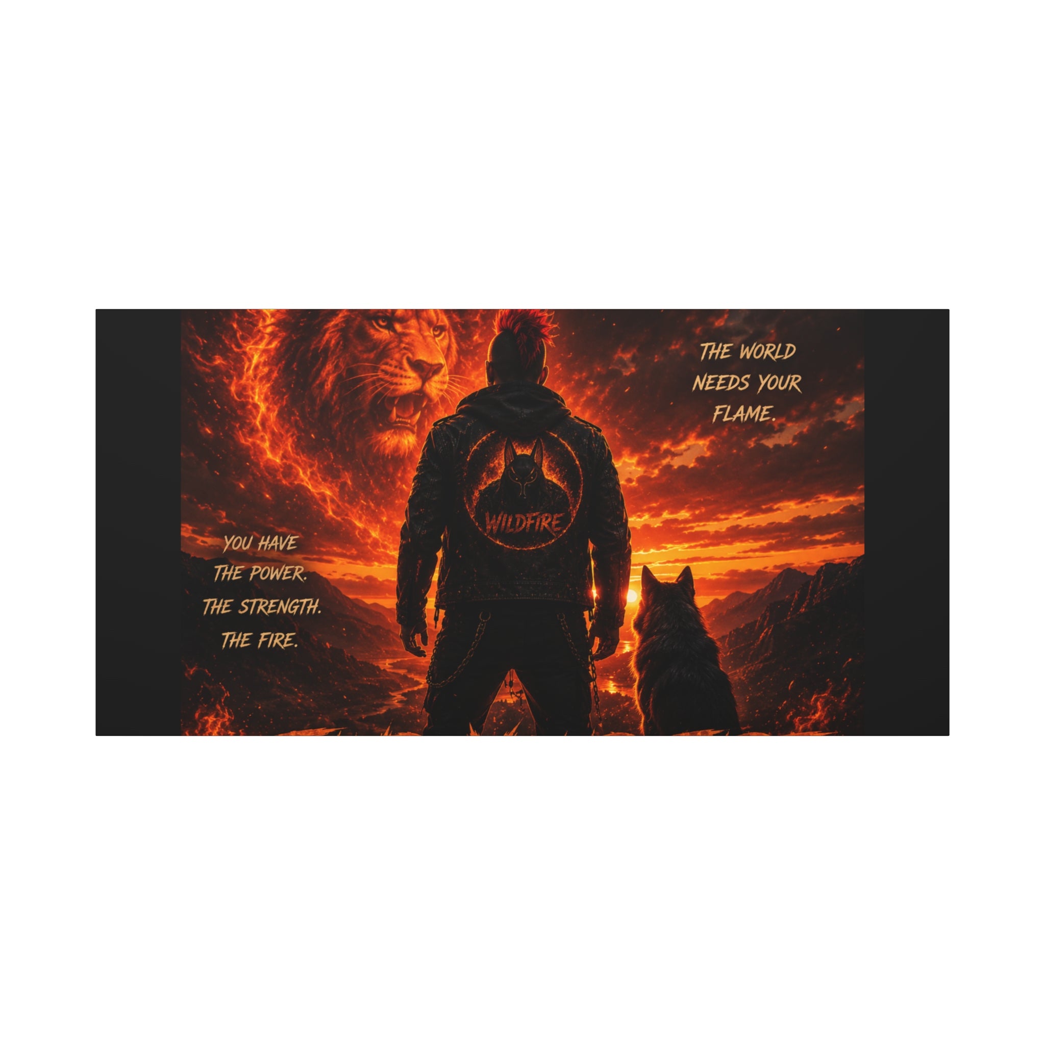 Wildfire 'Find Your Fire' Matte Canvas Wall Art — Inspirational Lion & Silhouette Scene