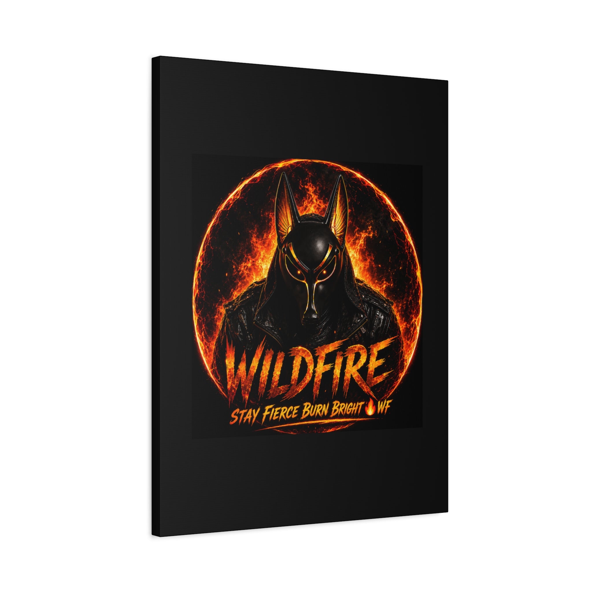 Wildfire Anubis Canvas — ‘WILDFIRE Stay Fierce Burn Bright’ Matte Stretched Wall Art