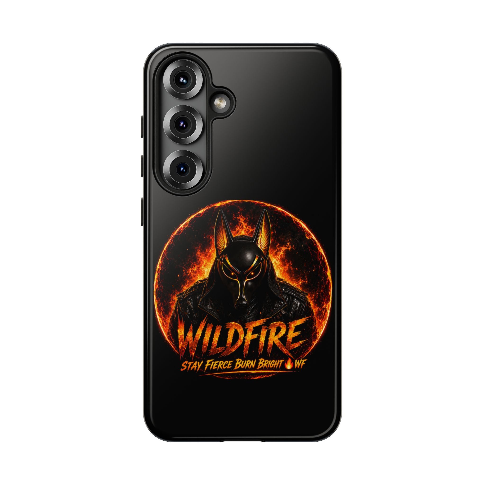 Wildfire Phone Case — Fierce Flaming Anubis Design, "Stay Fierce Burn Bright"