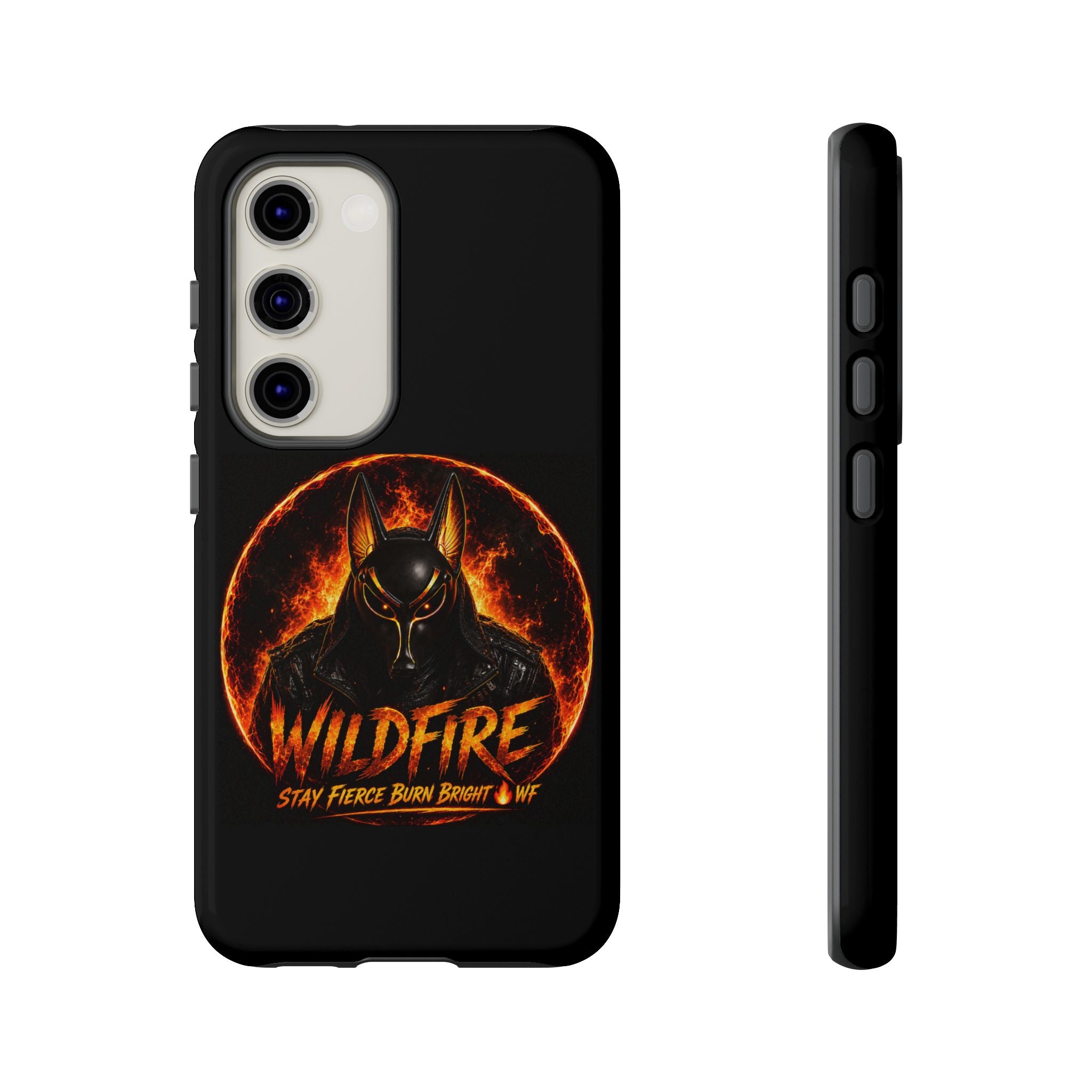 Wildfire Phone Case — Fierce Flaming Anubis Design, "Stay Fierce Burn Bright"