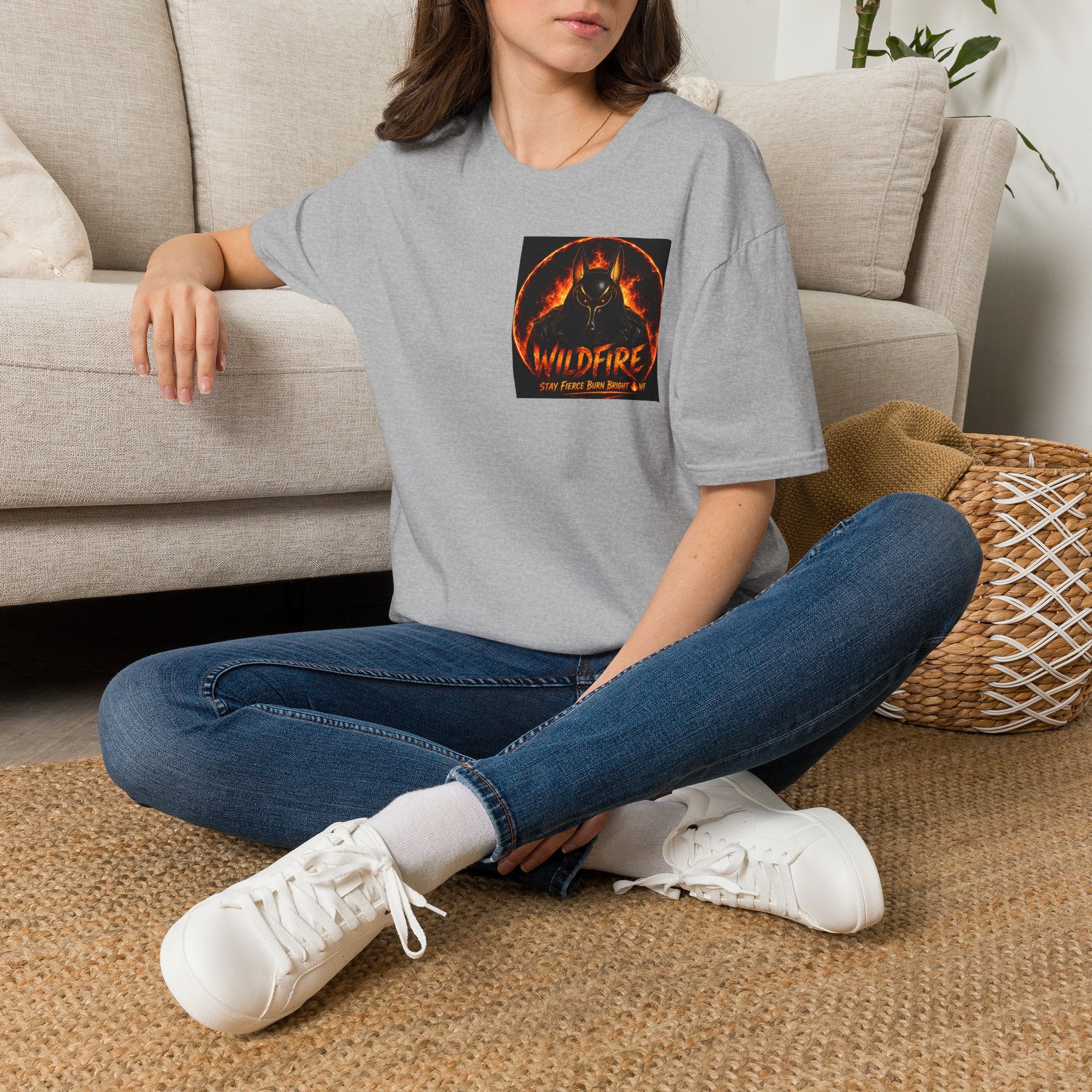 Wildfire Sekhmet's Fire Graphic T-Shirt — "Wildfire" Fiery Anubis Band Tee