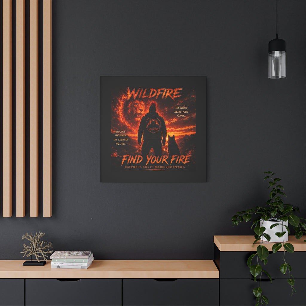 Wildfire 'Find Your Fire' Matte Canvas Wall Art — Inspirational Lion & Silhouette Scene