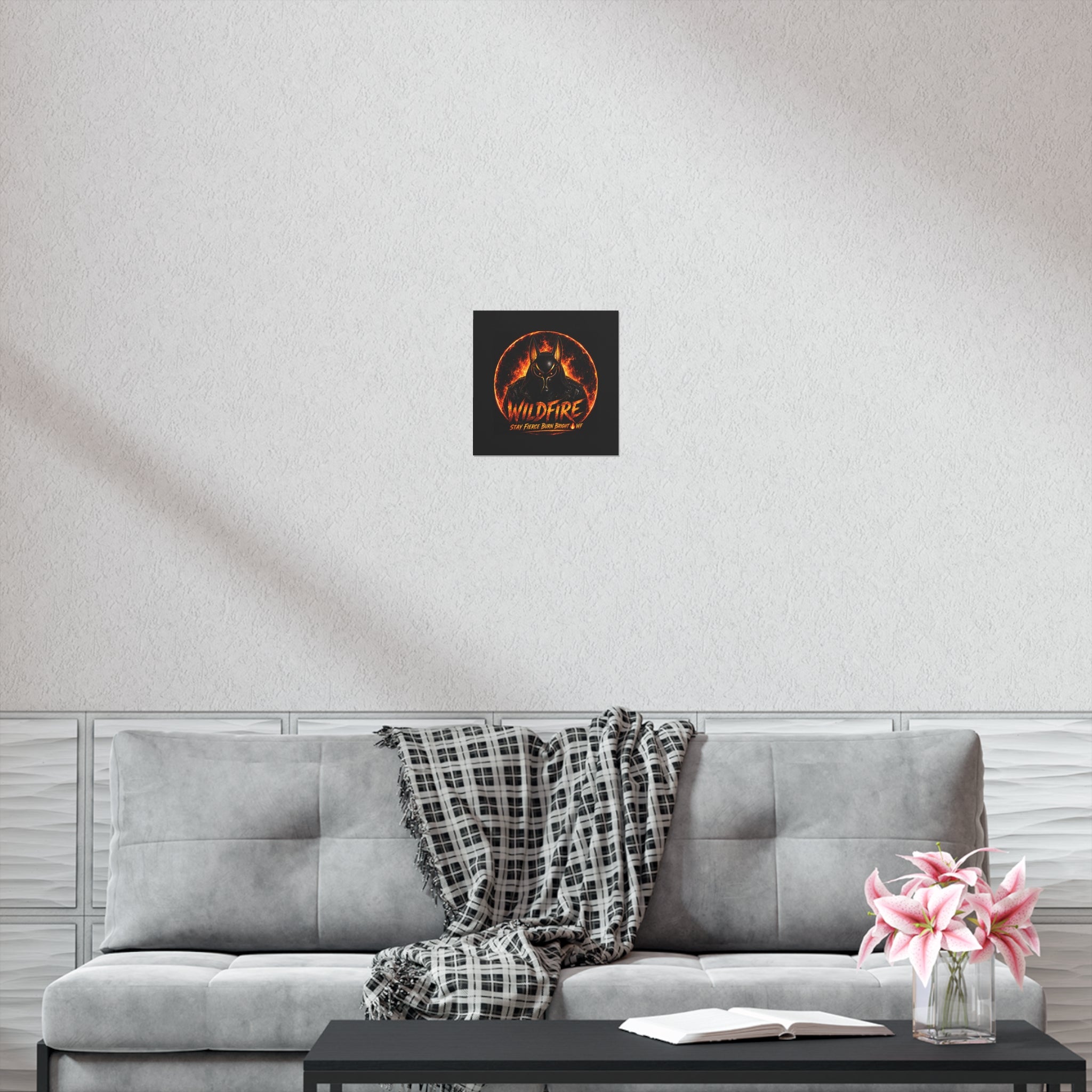 Wildfire Poster — Fiery Anubis Illustration with 'Stay Fierce Burn Bright'