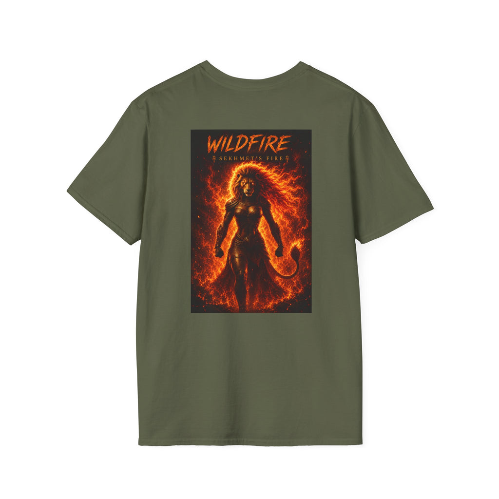 Wildfire Sekhmet's Fire Graphic T-Shirt — "Wildfire" Fiery Anubis Band Tee