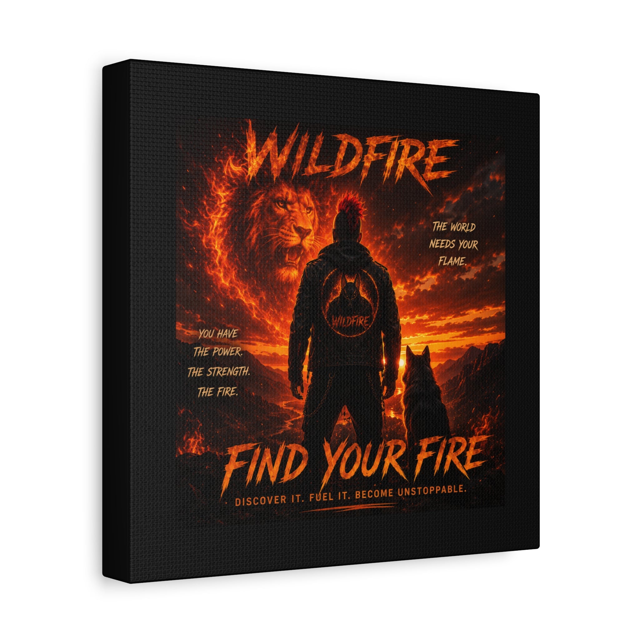 Wildfire 'Find Your Fire' Matte Canvas Wall Art — Inspirational Lion & Silhouette Scene