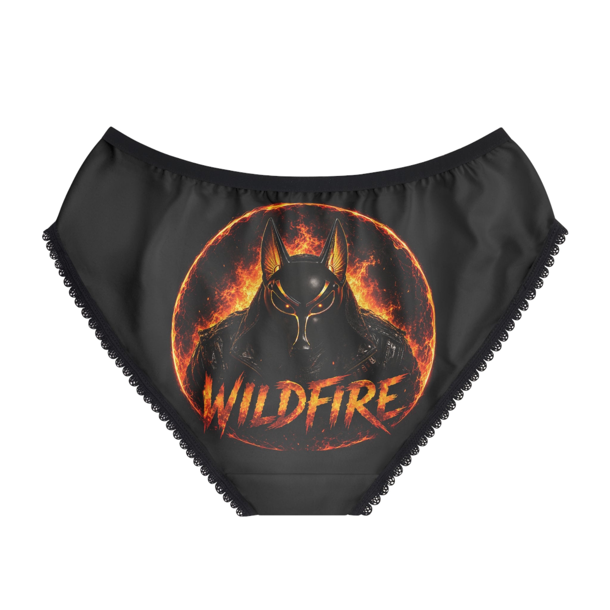 Wildfire Flame Logo Briefs — Women's Fiery Anubis Lace-Trim Underwear