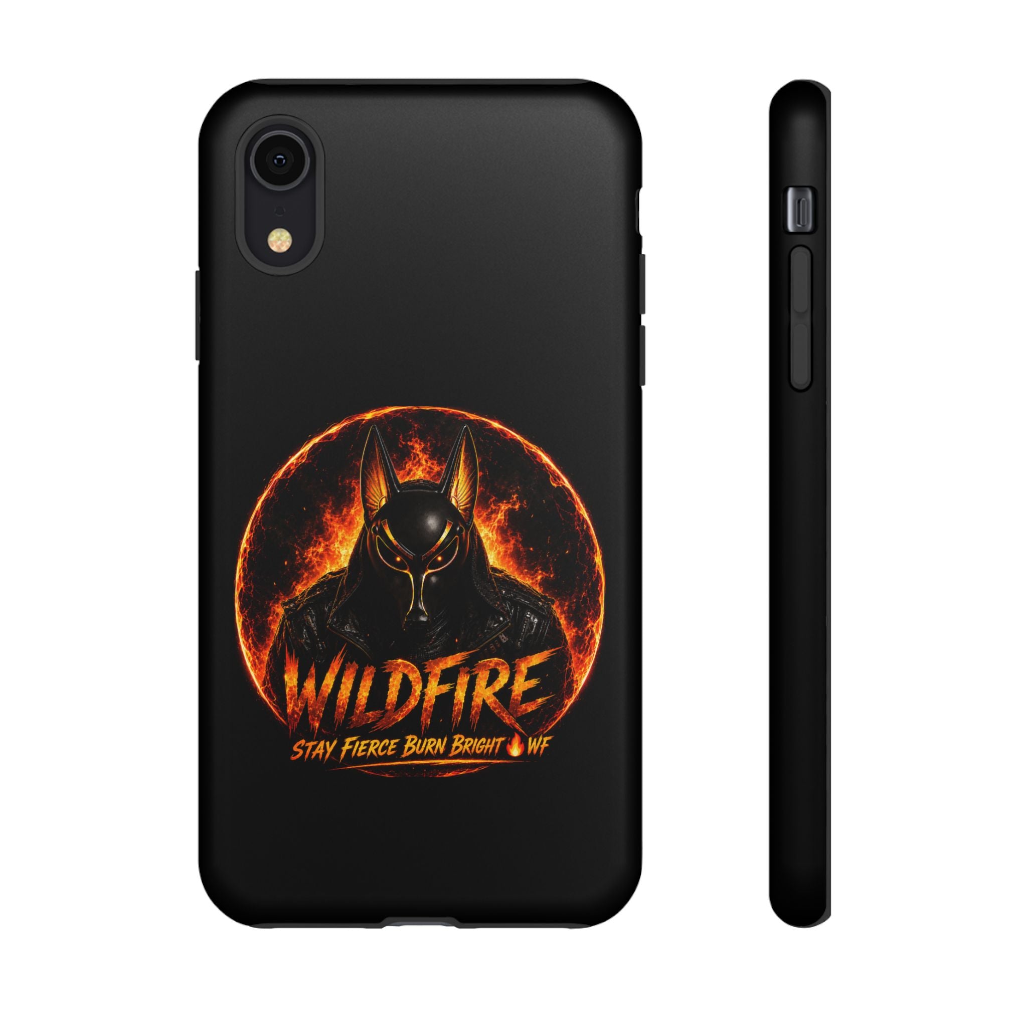 Wildfire Phone Case — Fierce Flaming Anubis Design, "Stay Fierce Burn Bright"