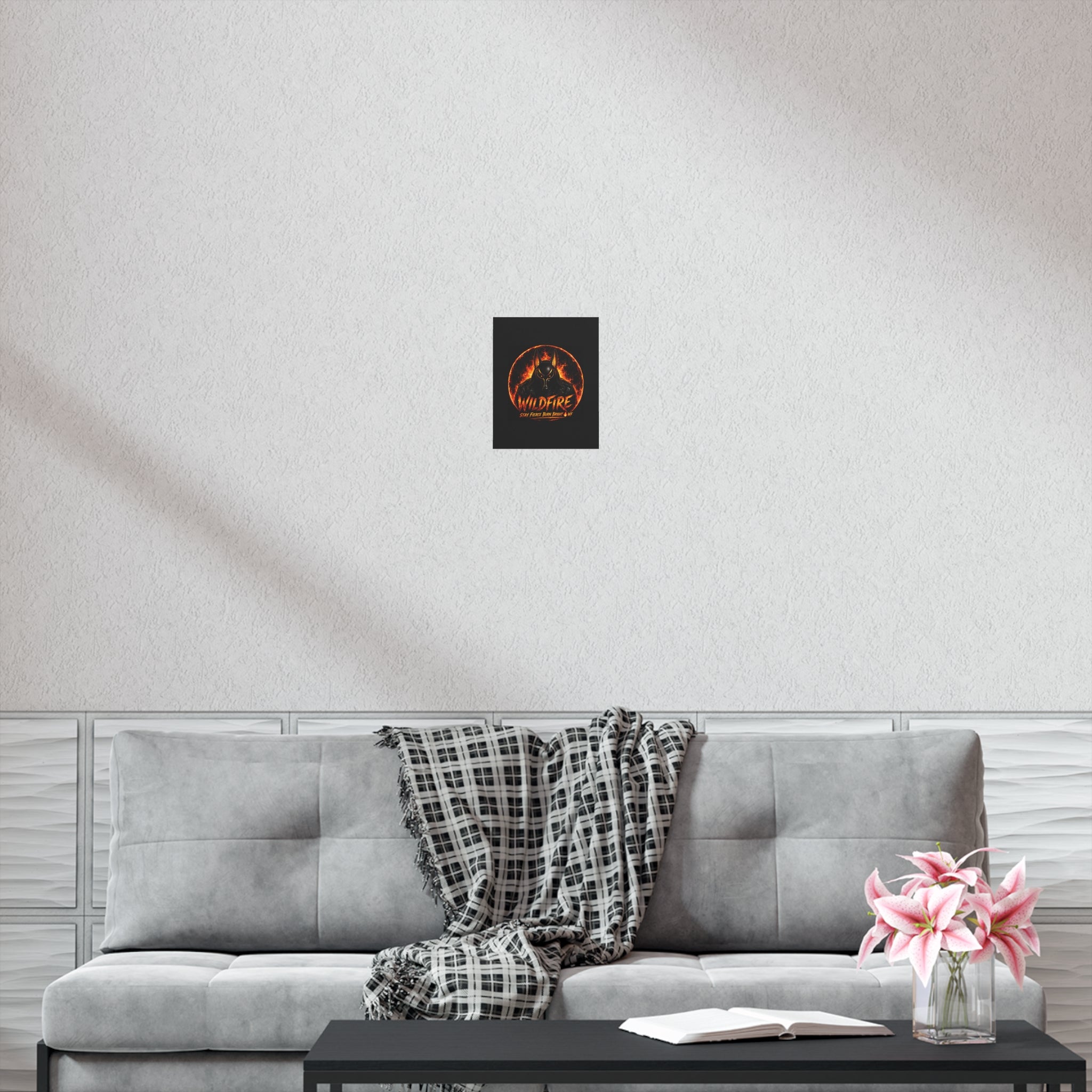 Wildfire Poster — Fiery Anubis Illustration with 'Stay Fierce Burn Bright'