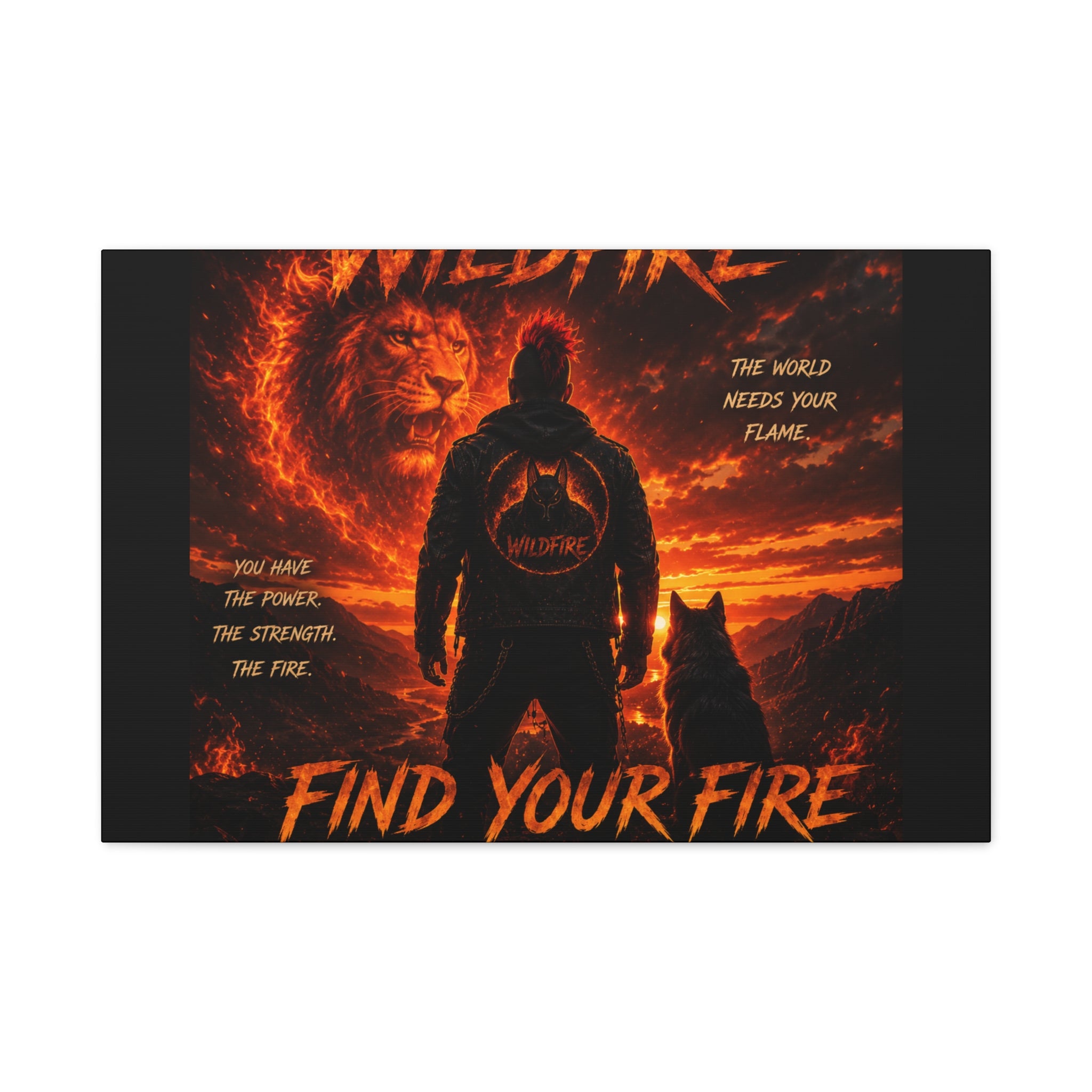 Wildfire 'Find Your Fire' Matte Canvas Wall Art — Inspirational Lion & Silhouette Scene