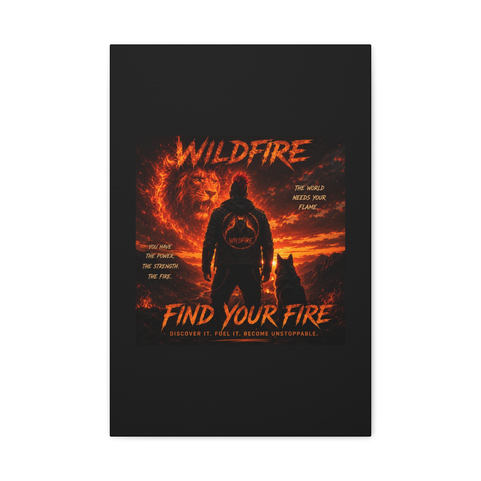 Wildfire 'Find Your Fire' Matte Canvas Wall Art — Inspirational Lion & Silhouette Scene