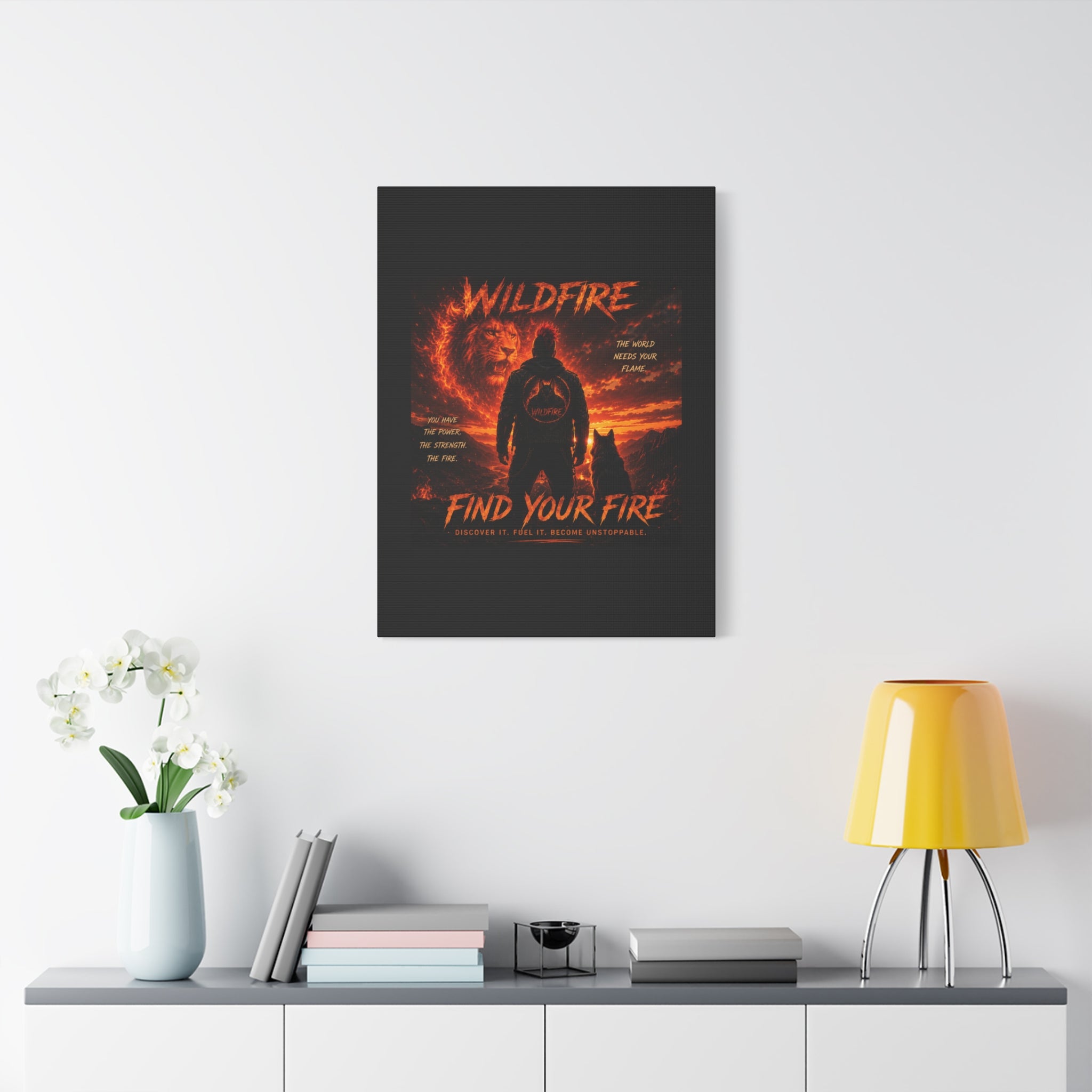 Wildfire 'Find Your Fire' Matte Canvas Wall Art — Inspirational Lion & Silhouette Scene