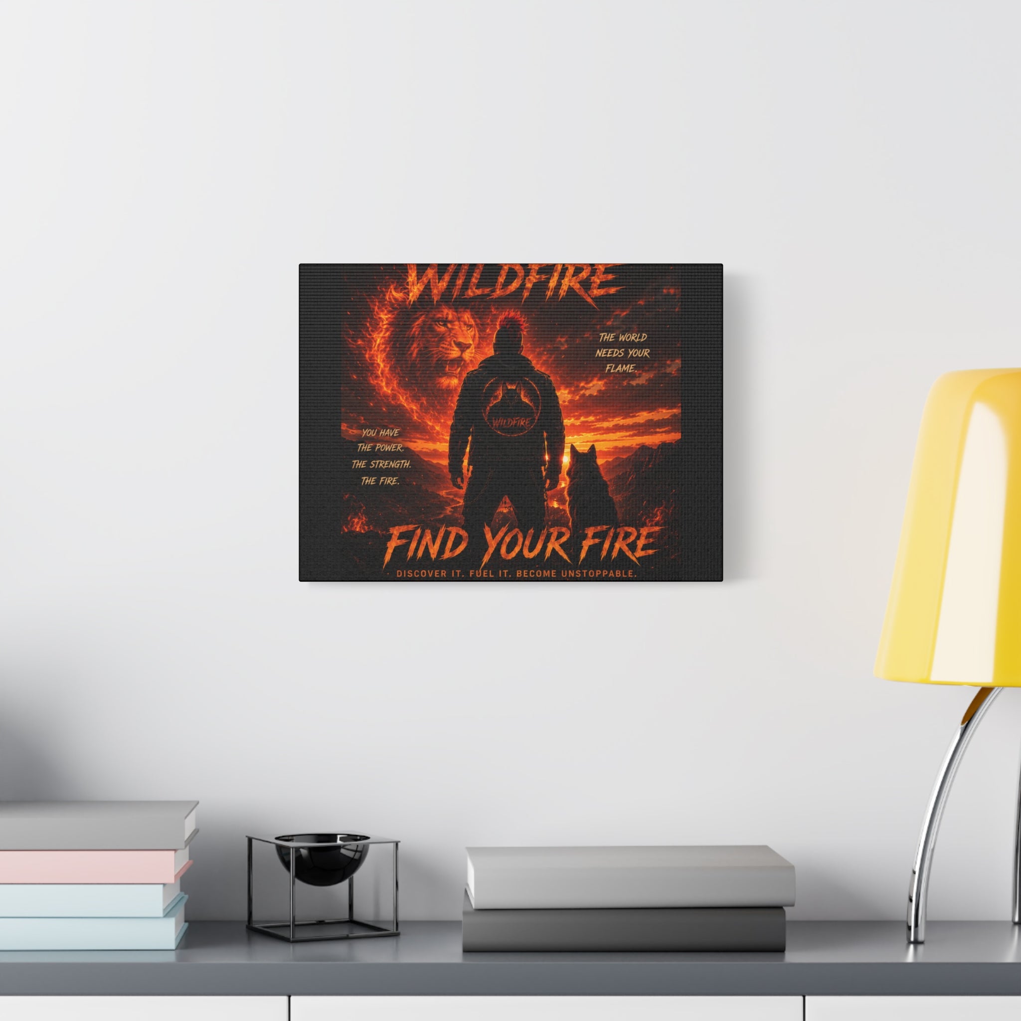 Wildfire 'Find Your Fire' Matte Canvas Wall Art — Inspirational Lion & Silhouette Scene