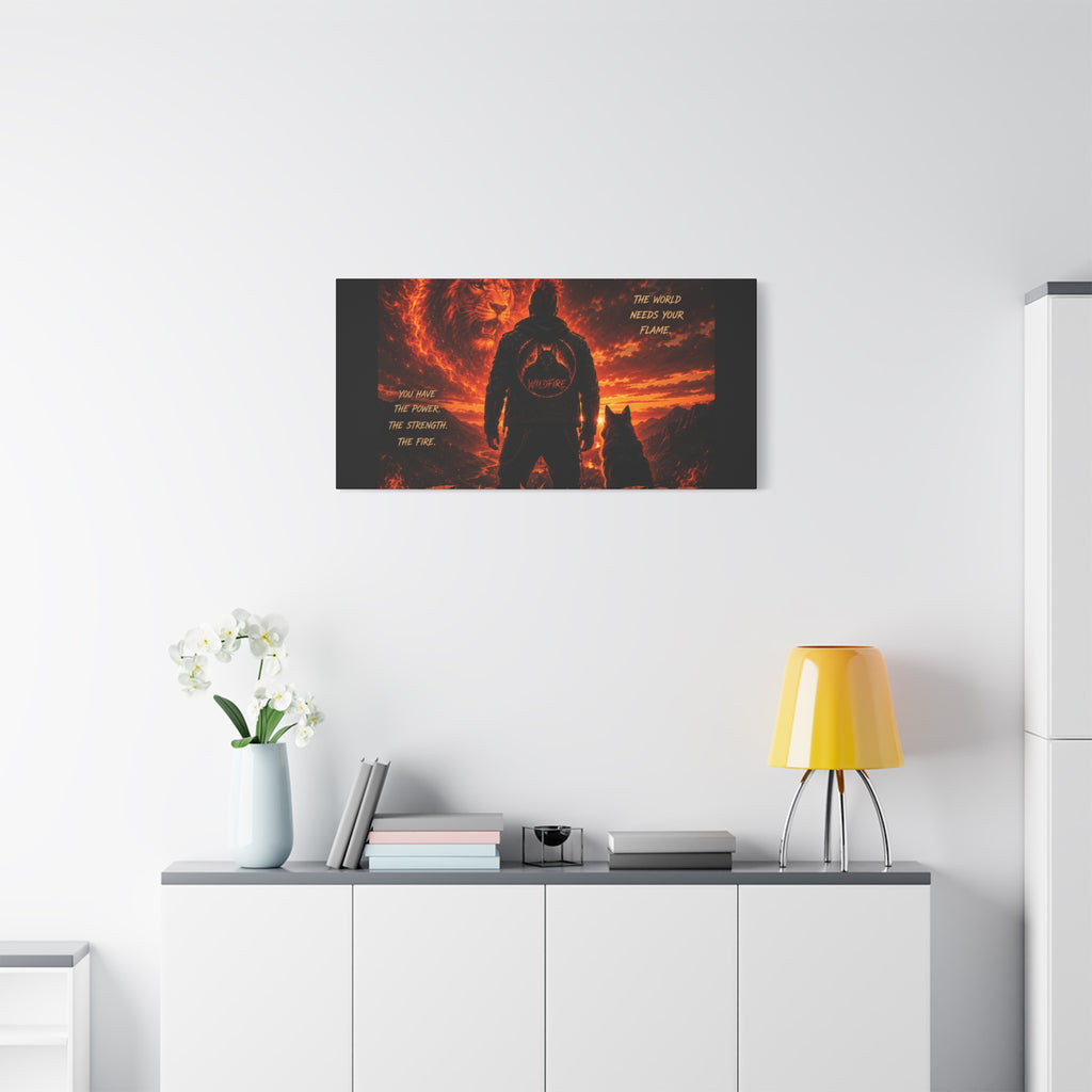 Wildfire 'Find Your Fire' Matte Canvas Wall Art — Inspirational Lion & Silhouette Scene