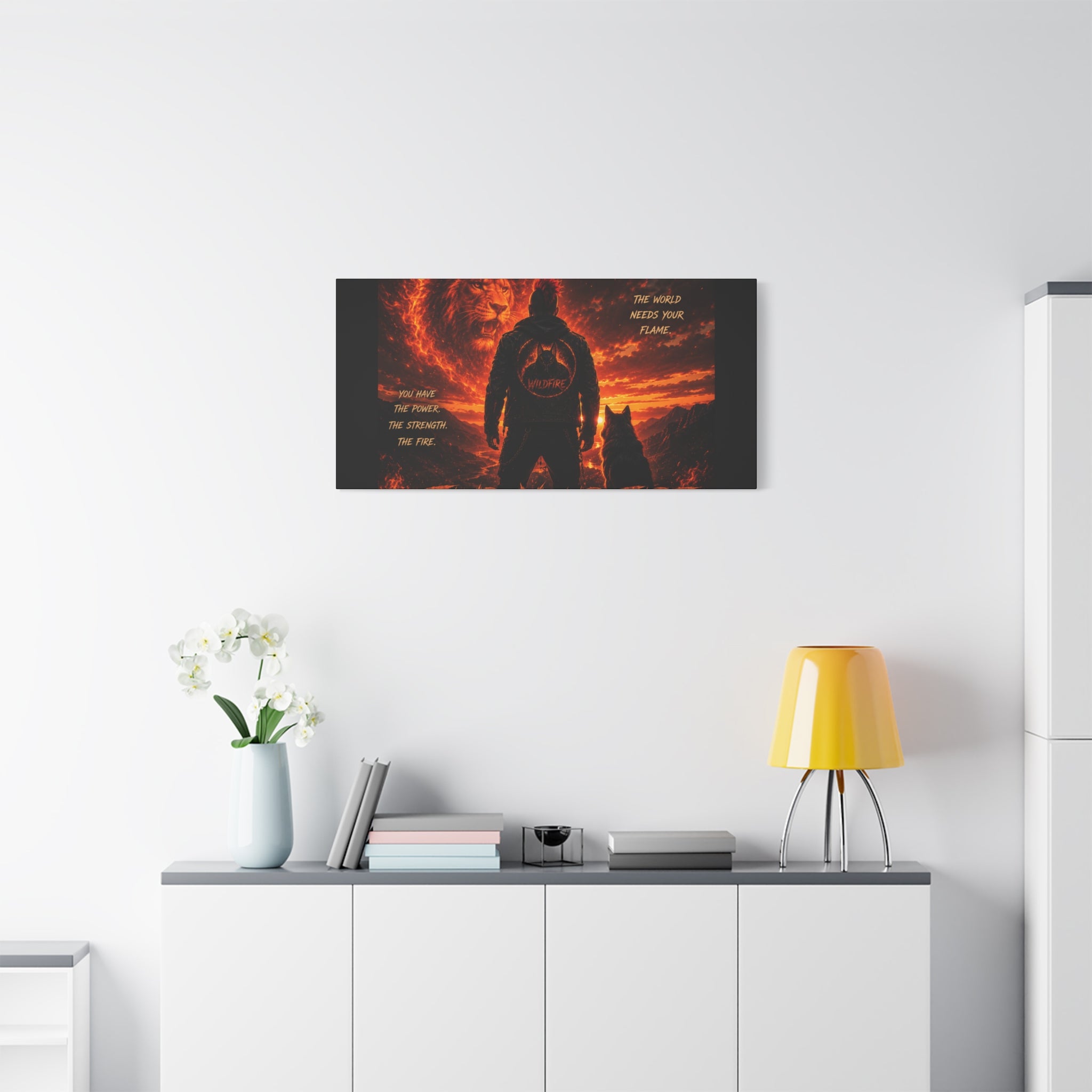 Wildfire 'Find Your Fire' Matte Canvas Wall Art — Inspirational Lion & Silhouette Scene