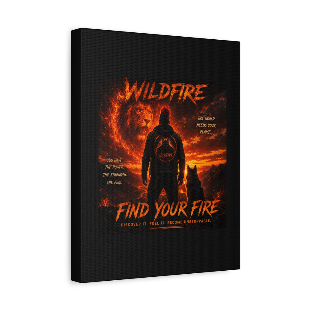 Wildfire 'Find Your Fire' Matte Canvas Wall Art — Inspirational Lion & Silhouette Scene
