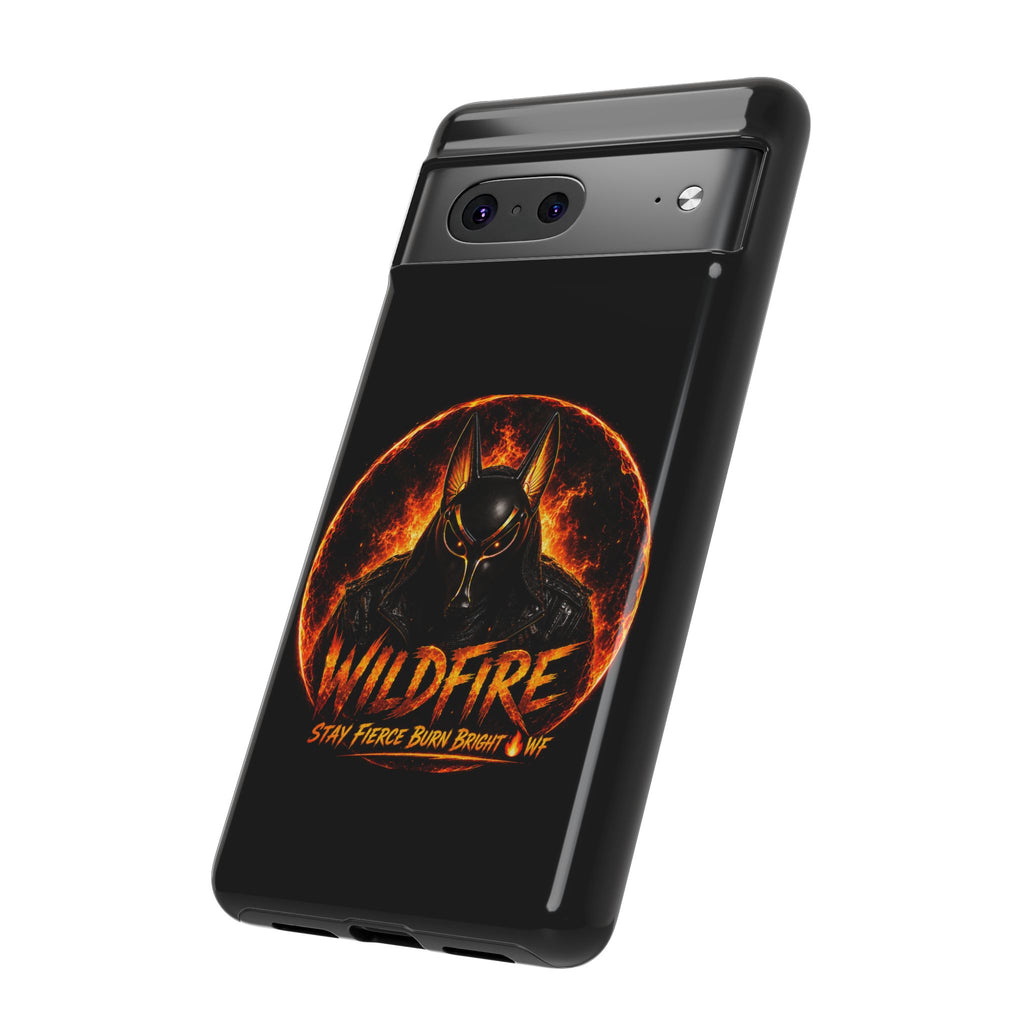 Wildfire Phone Case — Fierce Flaming Anubis Design, "Stay Fierce Burn Bright"