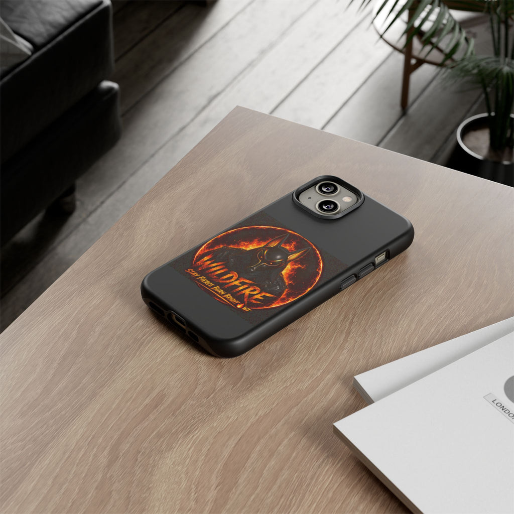 Wildfire Phone Case — Fierce Flaming Anubis Design, "Stay Fierce Burn Bright"