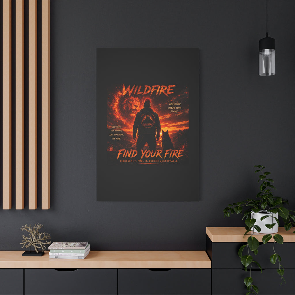 Wildfire 'Find Your Fire' Matte Canvas Wall Art — Inspirational Lion & Silhouette Scene