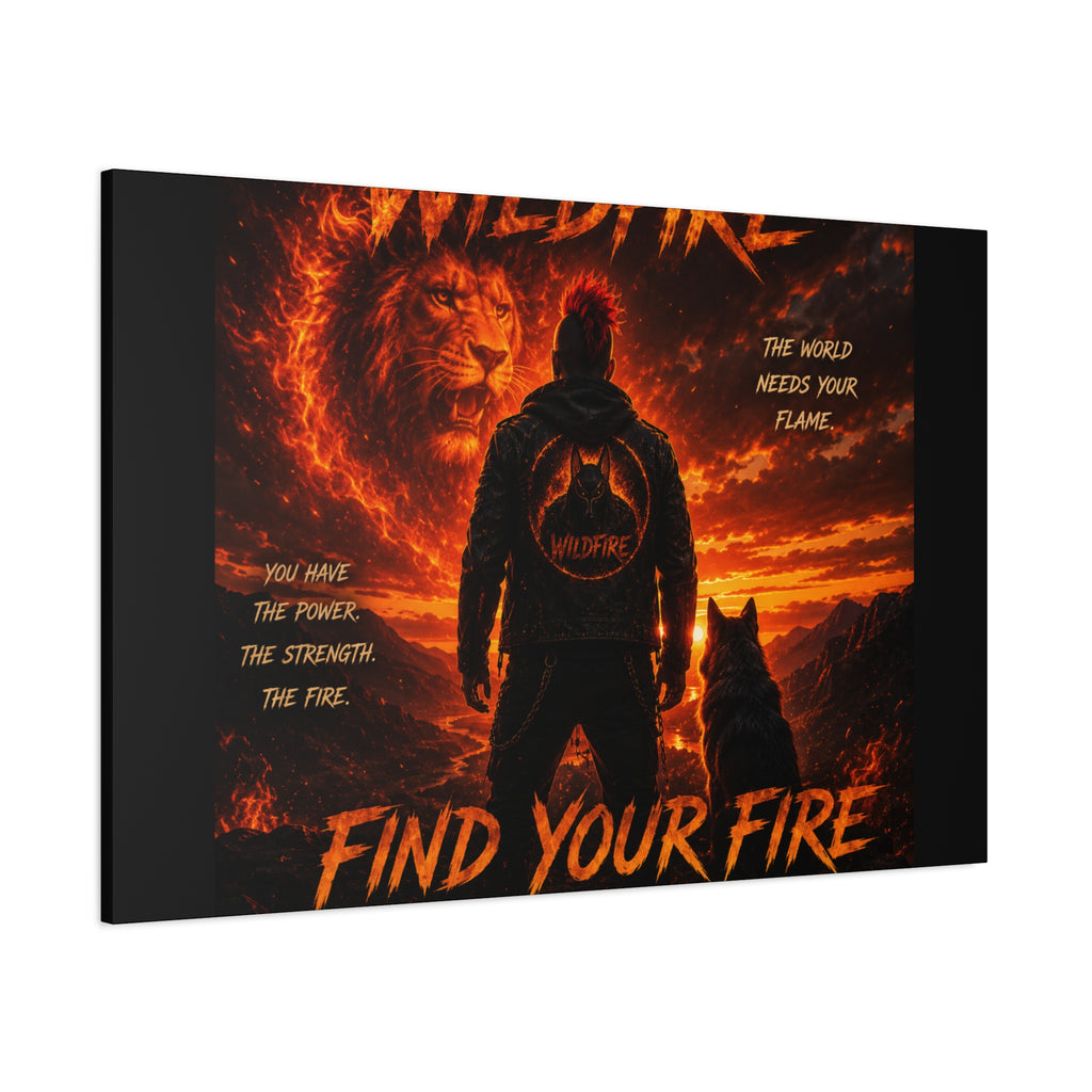 Wildfire 'Find Your Fire' Matte Canvas Wall Art — Inspirational Lion & Silhouette Scene