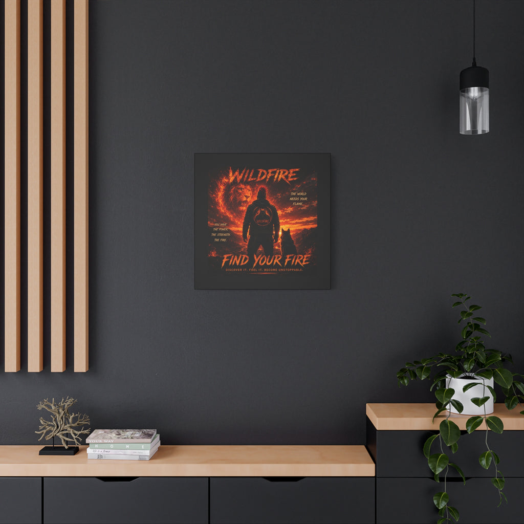 Wildfire 'Find Your Fire' Matte Canvas Wall Art — Inspirational Lion & Silhouette Scene