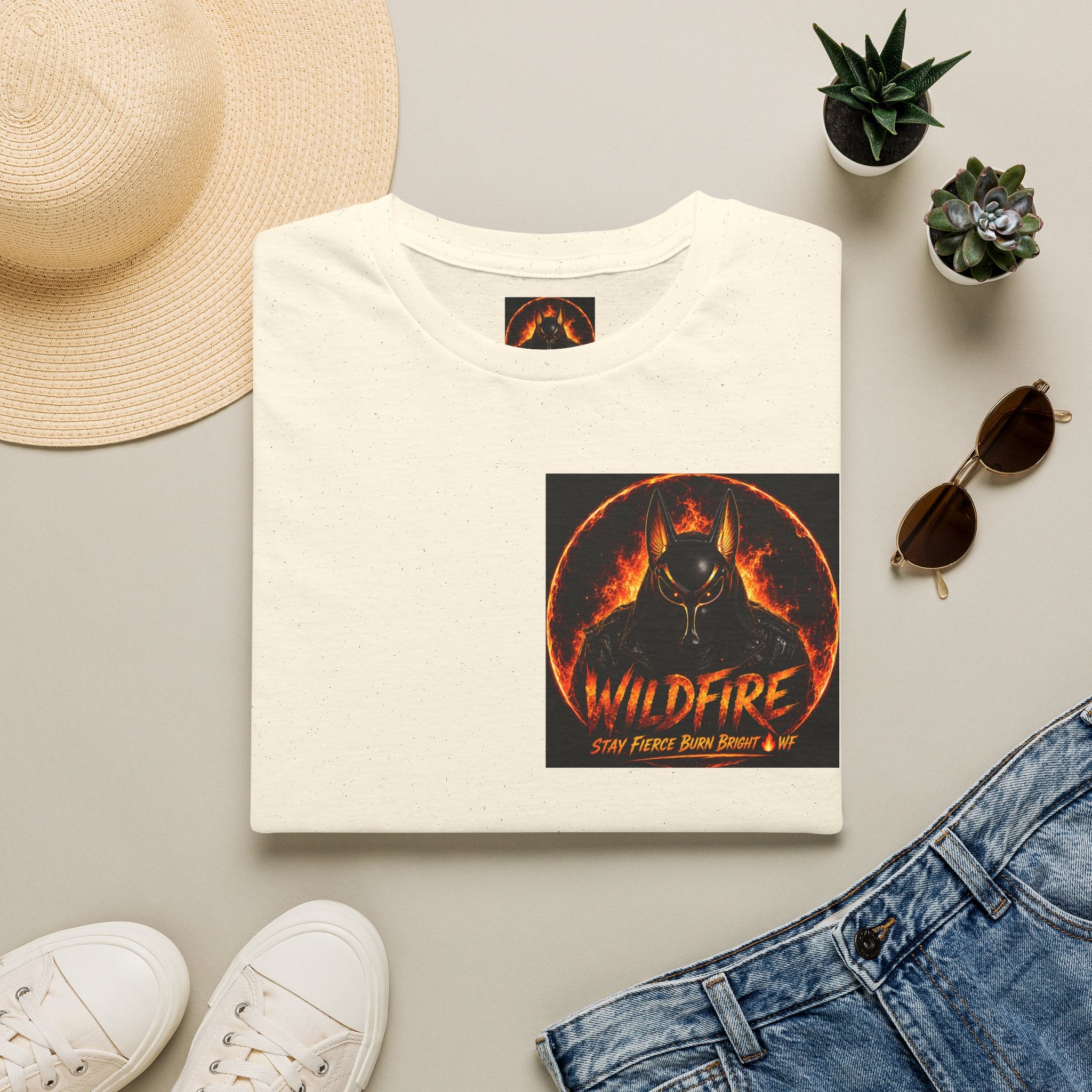 Wildfire Sekhmet's Fire Graphic T-Shirt — "Wildfire" Fiery Anubis Band Tee