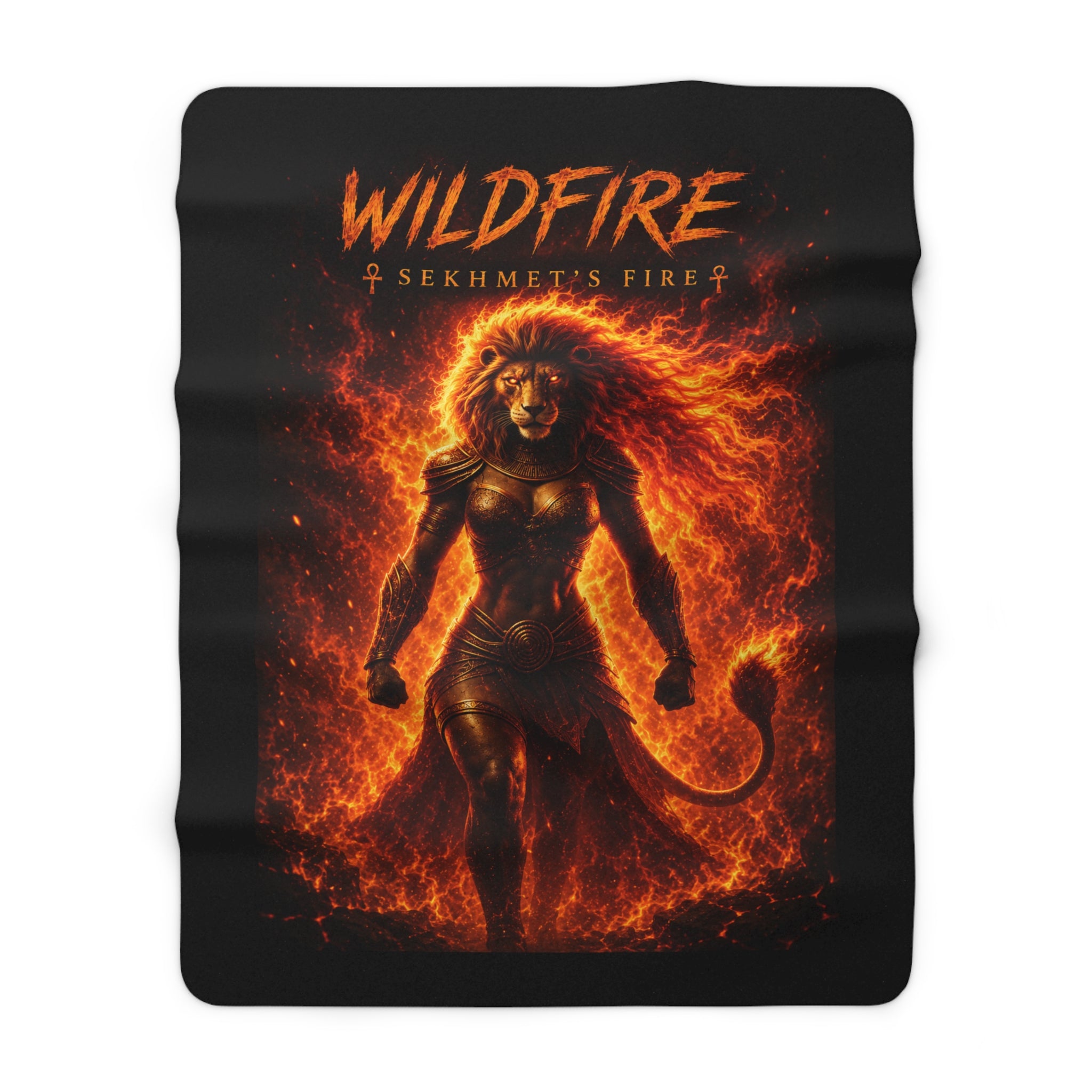 Wildfire Sherpa Fleece Blanket — 'Wildfire: Sekhmet's Fire' Fiery Lioness Throw