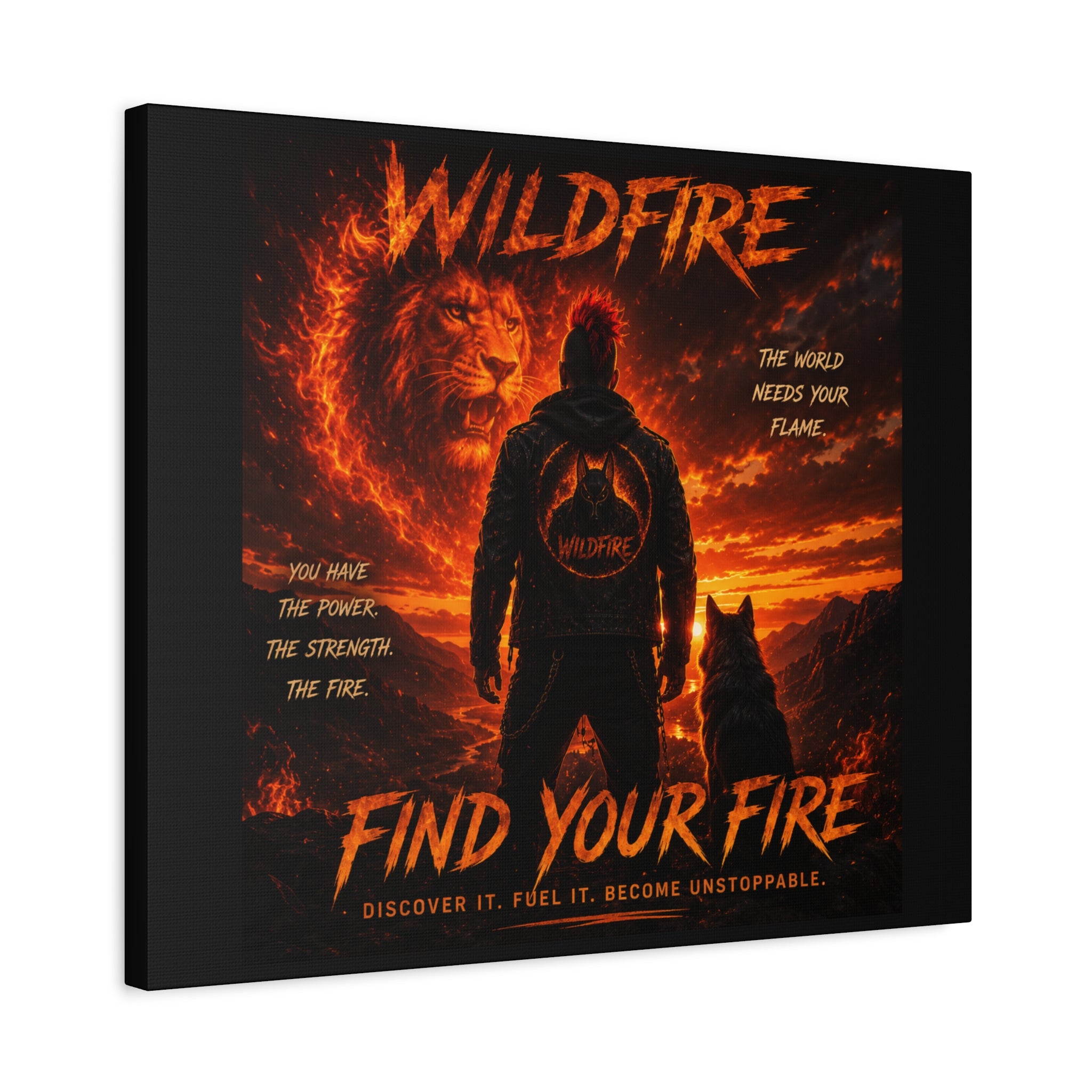 Wildfire 'Find Your Fire' Matte Canvas Wall Art — Inspirational Lion & Silhouette Scene