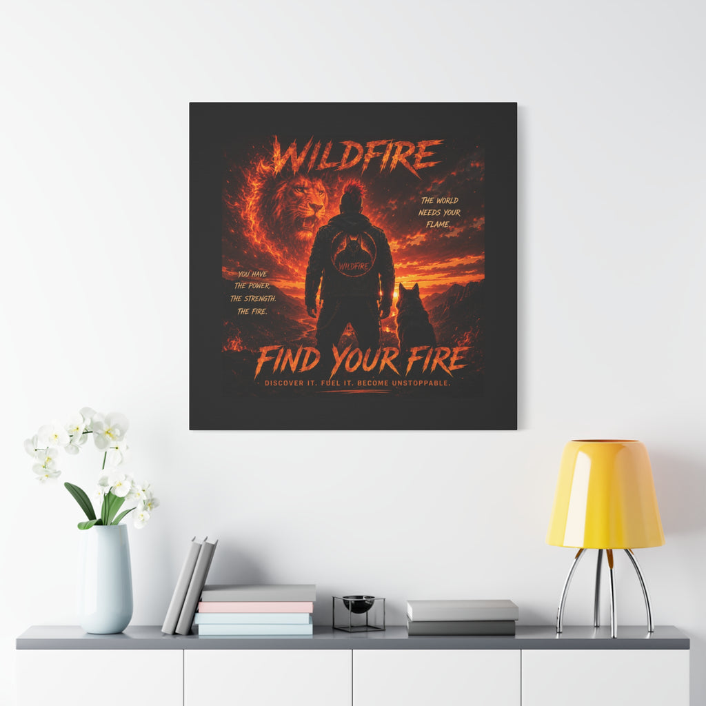 Wildfire 'Find Your Fire' Matte Canvas Wall Art — Inspirational Lion & Silhouette Scene