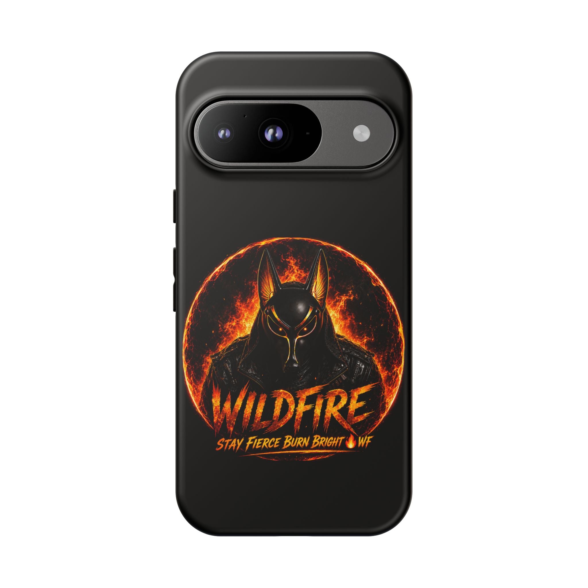 Wildfire Phone Case — Fierce Flaming Anubis Design, "Stay Fierce Burn Bright"