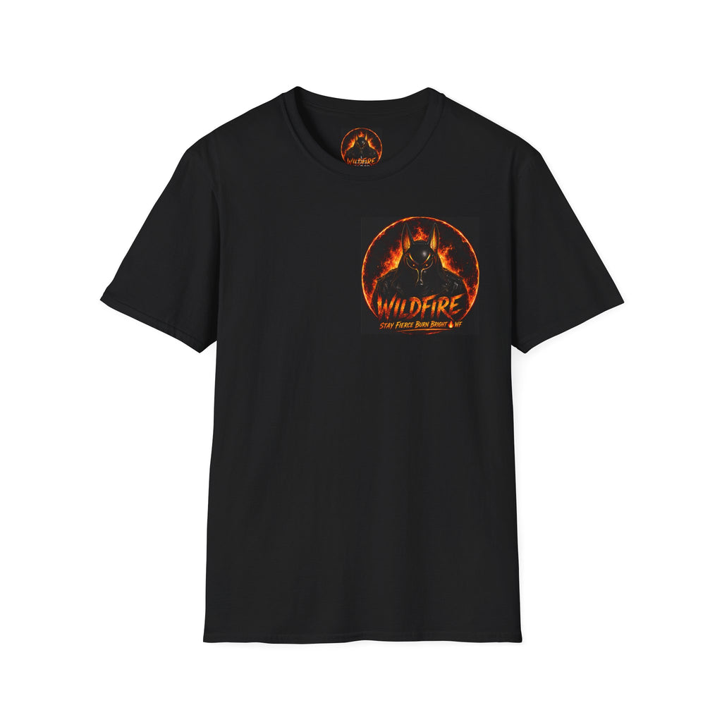 Wildfire Sekhmet's Fire Graphic T-Shirt — "Wildfire" Fiery Anubis Band Tee