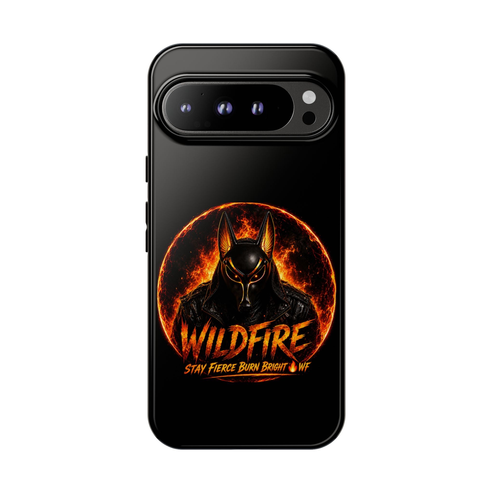 Wildfire Phone Case — Fierce Flaming Anubis Design, "Stay Fierce Burn Bright"