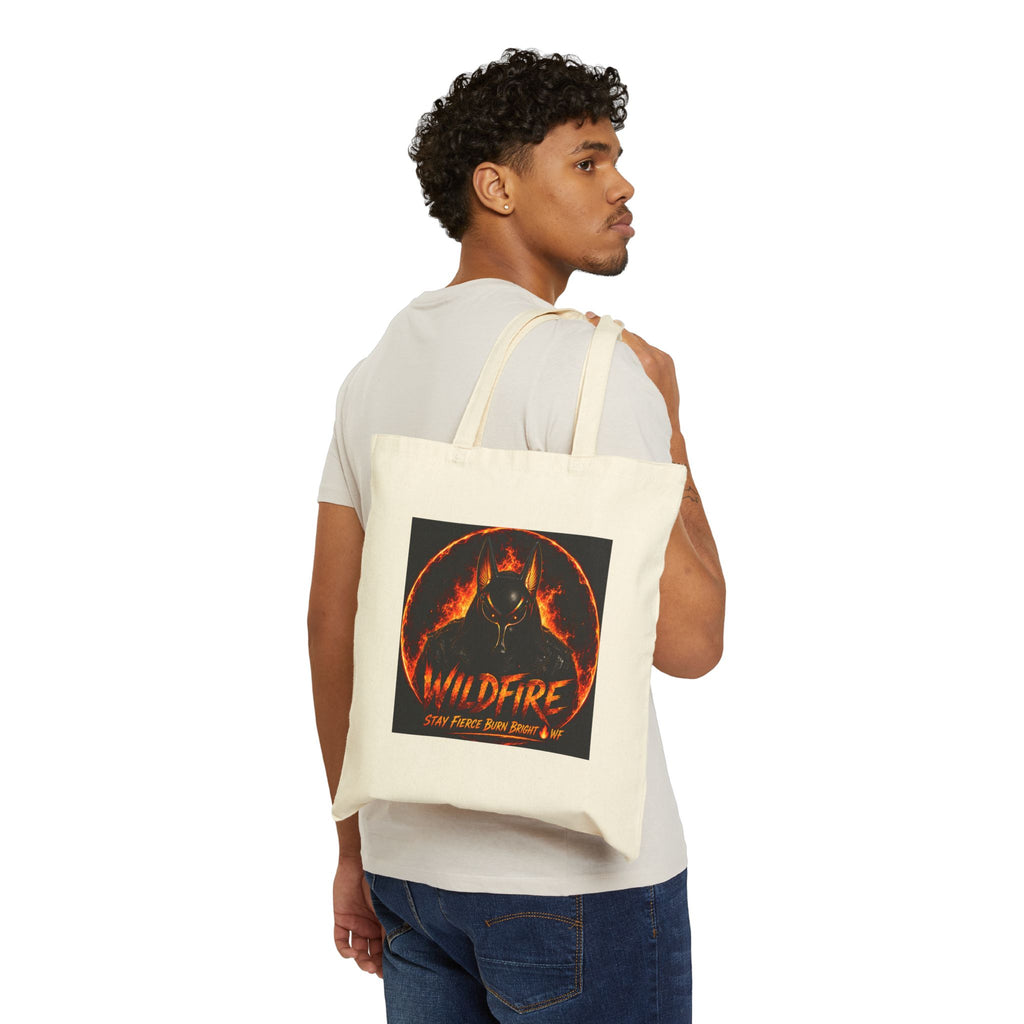 Tote Bag — 'Wildfire' & 'Wolf Pack' Fiery Wolf Canvas Tote, Gothic Animal Lover Gift