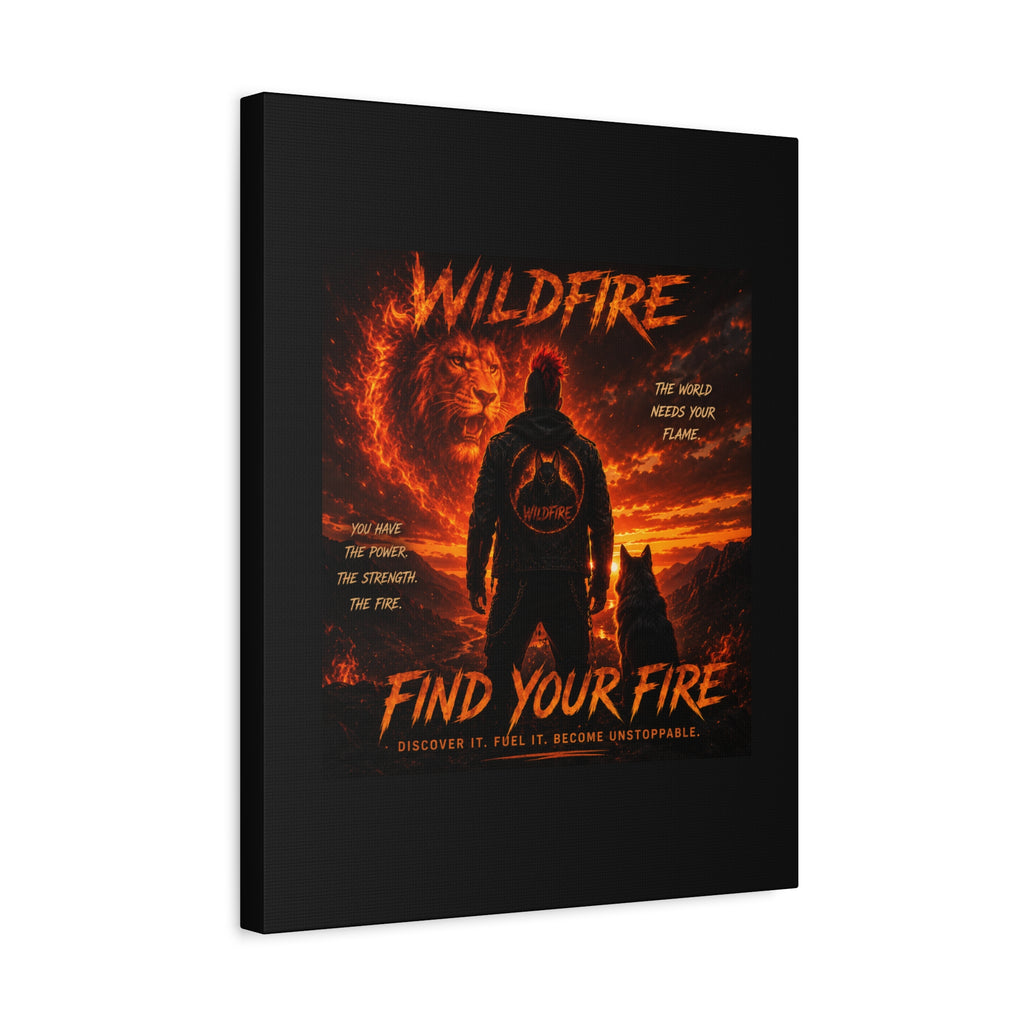 Wildfire 'Find Your Fire' Matte Canvas Wall Art — Inspirational Lion & Silhouette Scene