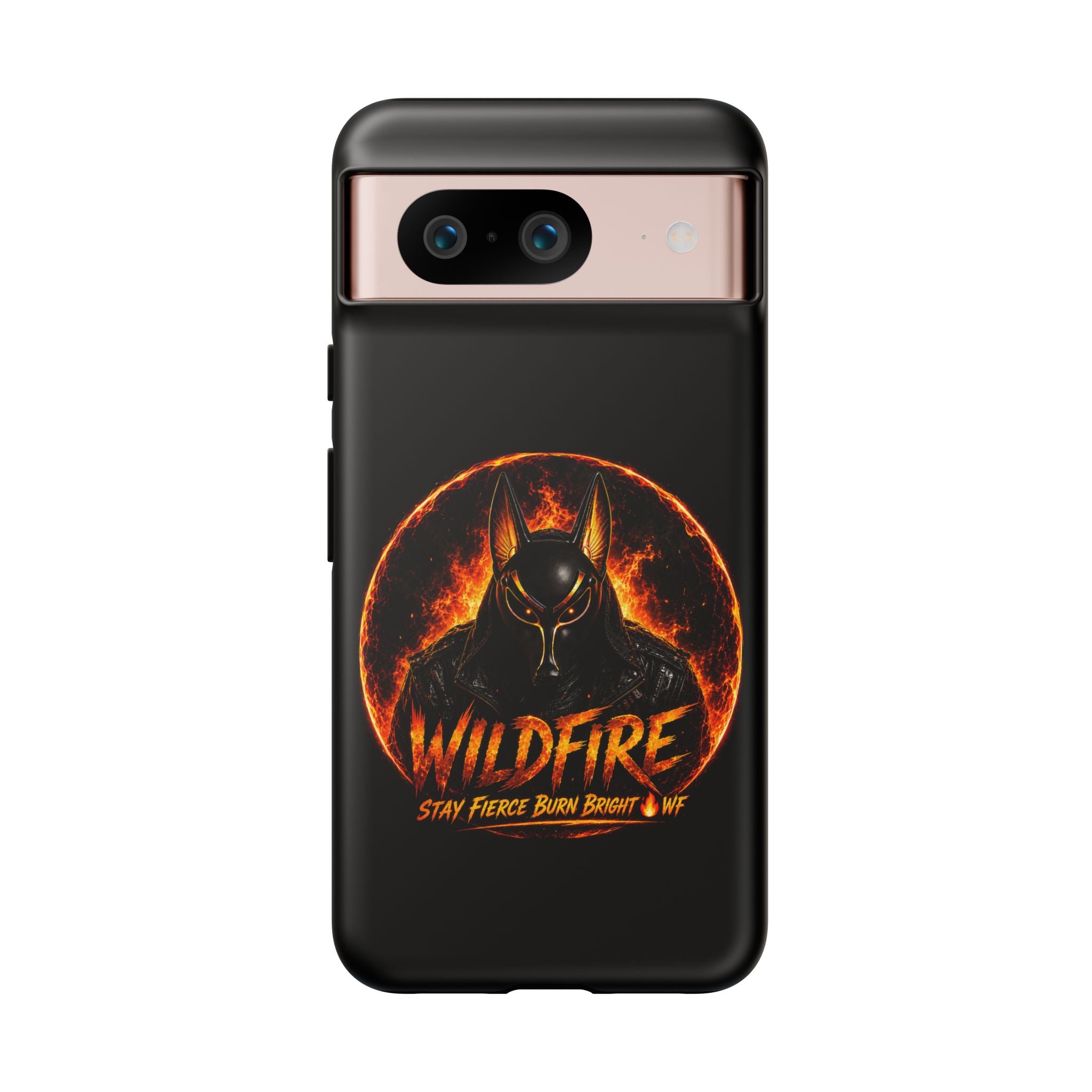 Wildfire Phone Case — Fierce Flaming Anubis Design, "Stay Fierce Burn Bright"