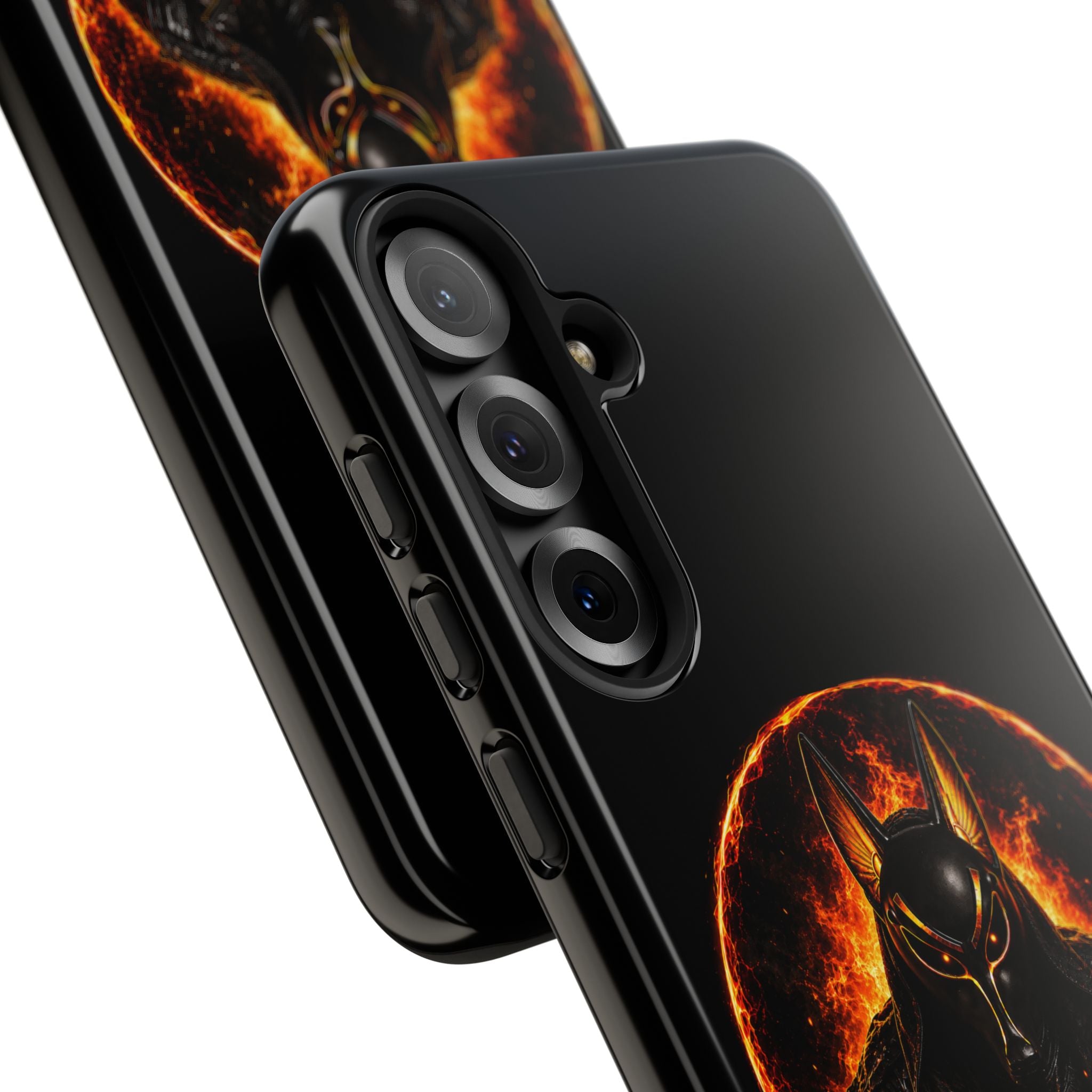 Wildfire Phone Case — Fierce Flaming Anubis Design, "Stay Fierce Burn Bright"