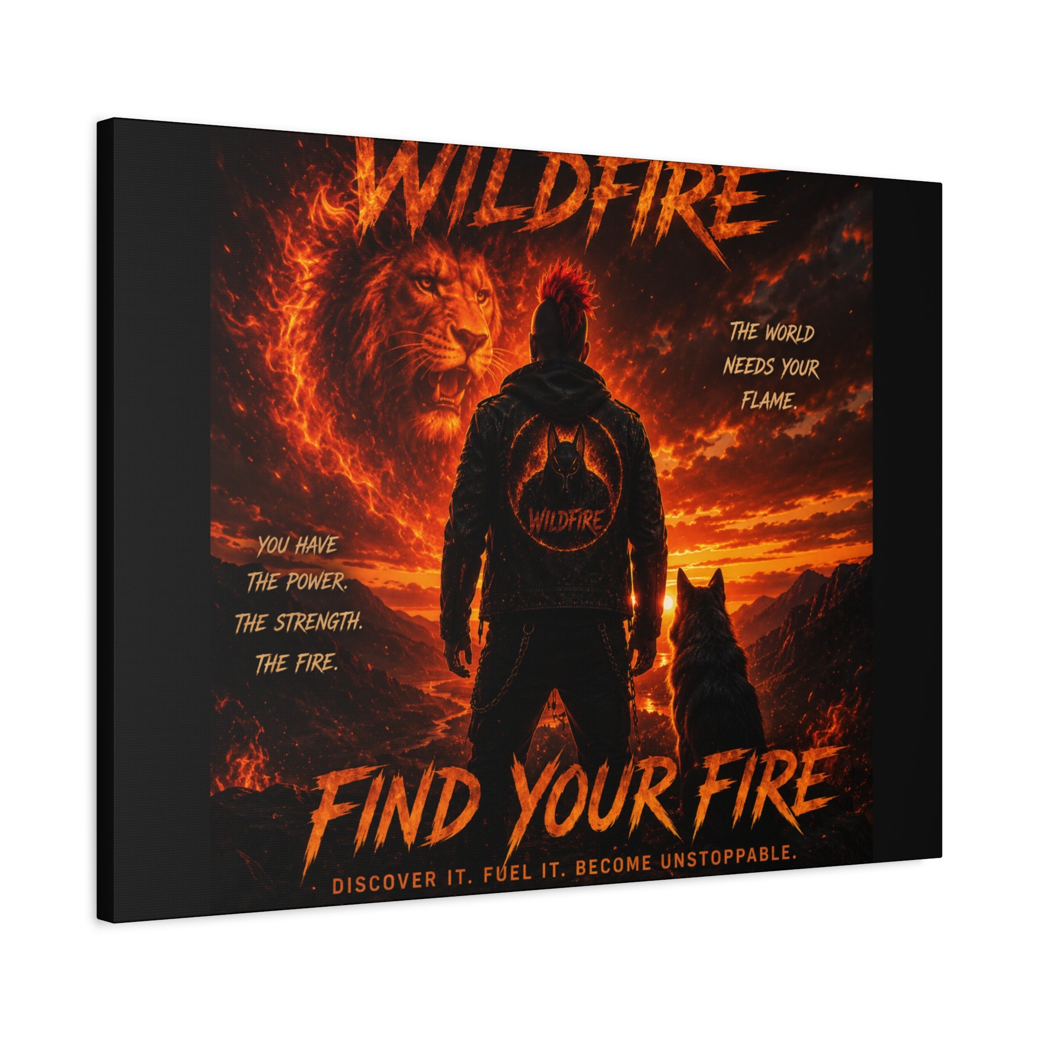 Wildfire 'Find Your Fire' Matte Canvas Wall Art — Inspirational Lion & Silhouette Scene