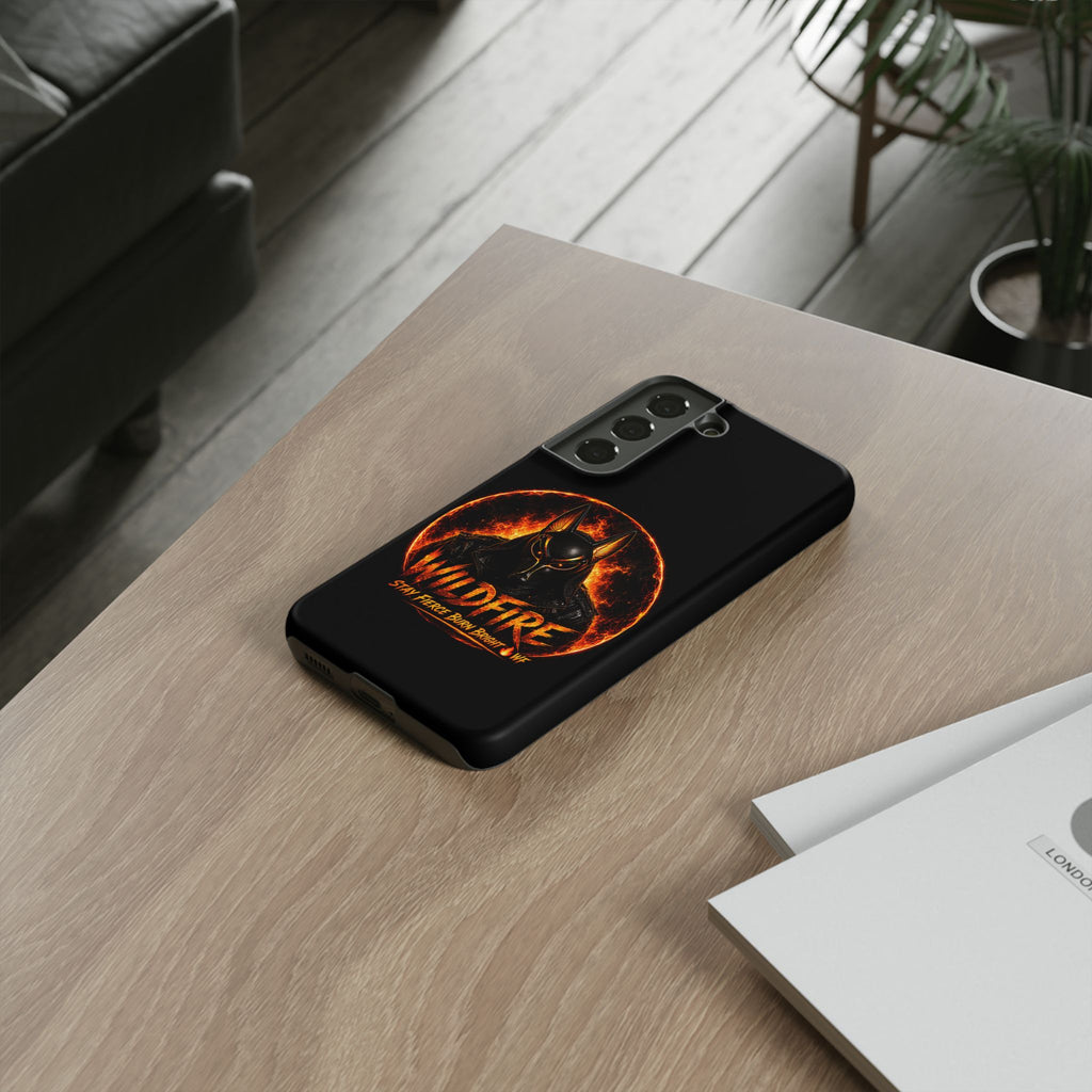 Wildfire Phone Case — Fierce Flaming Anubis Design, "Stay Fierce Burn Bright"